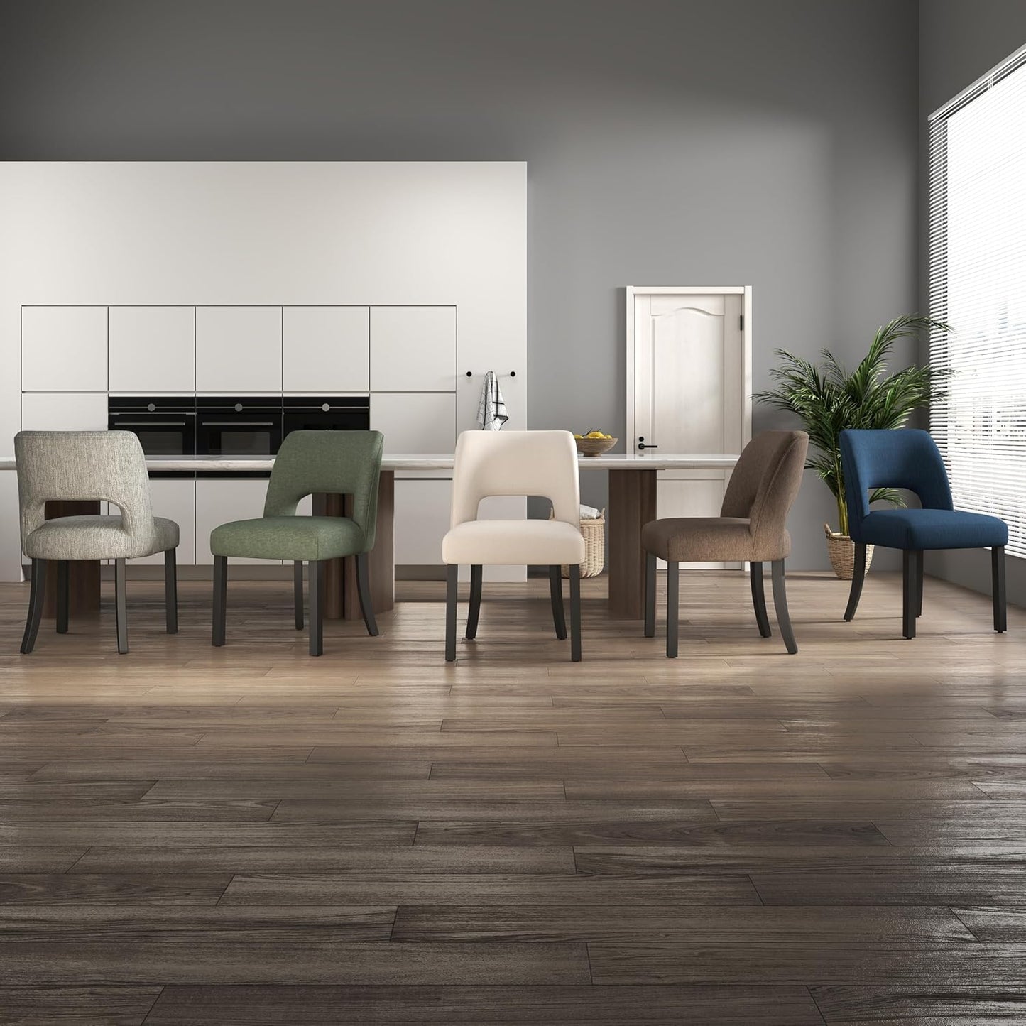 VKNOW Wooden Dining Chairs Set of 6, Modern Fabric Upholstered Dining Room Chair Kitchen Chairs, Farmhouse Dinner Chair for Kitchen Dining Room, Brown-Black Legs