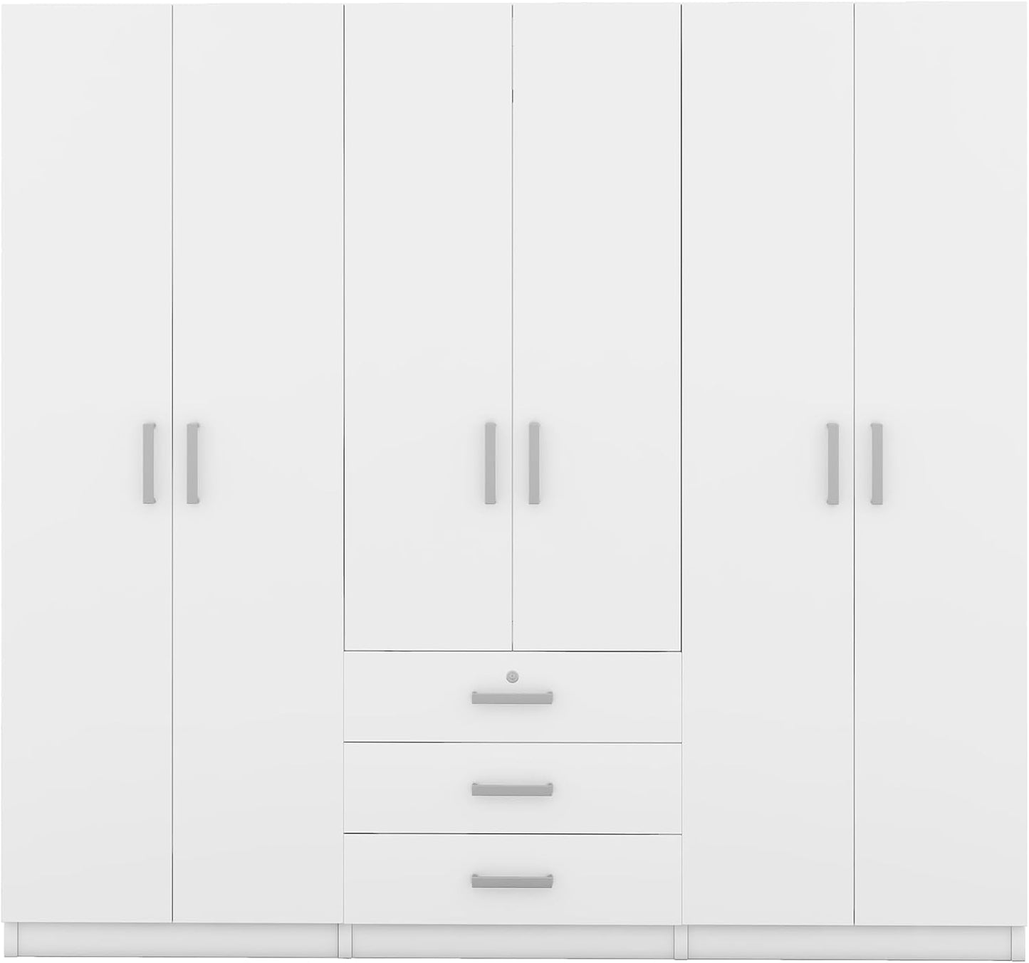 Merax Large White 6 Doors Wooden Wardrobe, Bedroom Tall Armoire Closet Organizer with Big Drawers, Hanging Rails and Shelves, Clothes Storage Cabinet for Garage & Laundry Room, White
