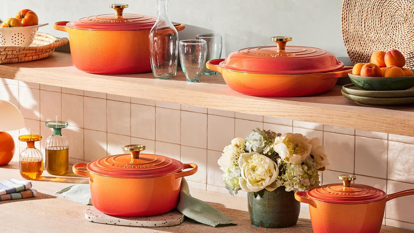 Le Creuset Enameled Cast Iron Signature Braiser 3.5 qt., Flamme Doree with Crucible Knob