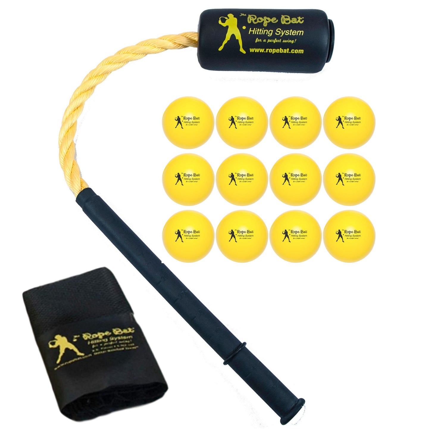 ROPE BAT Original Patented Swing Trainer with 12 Soft Balls