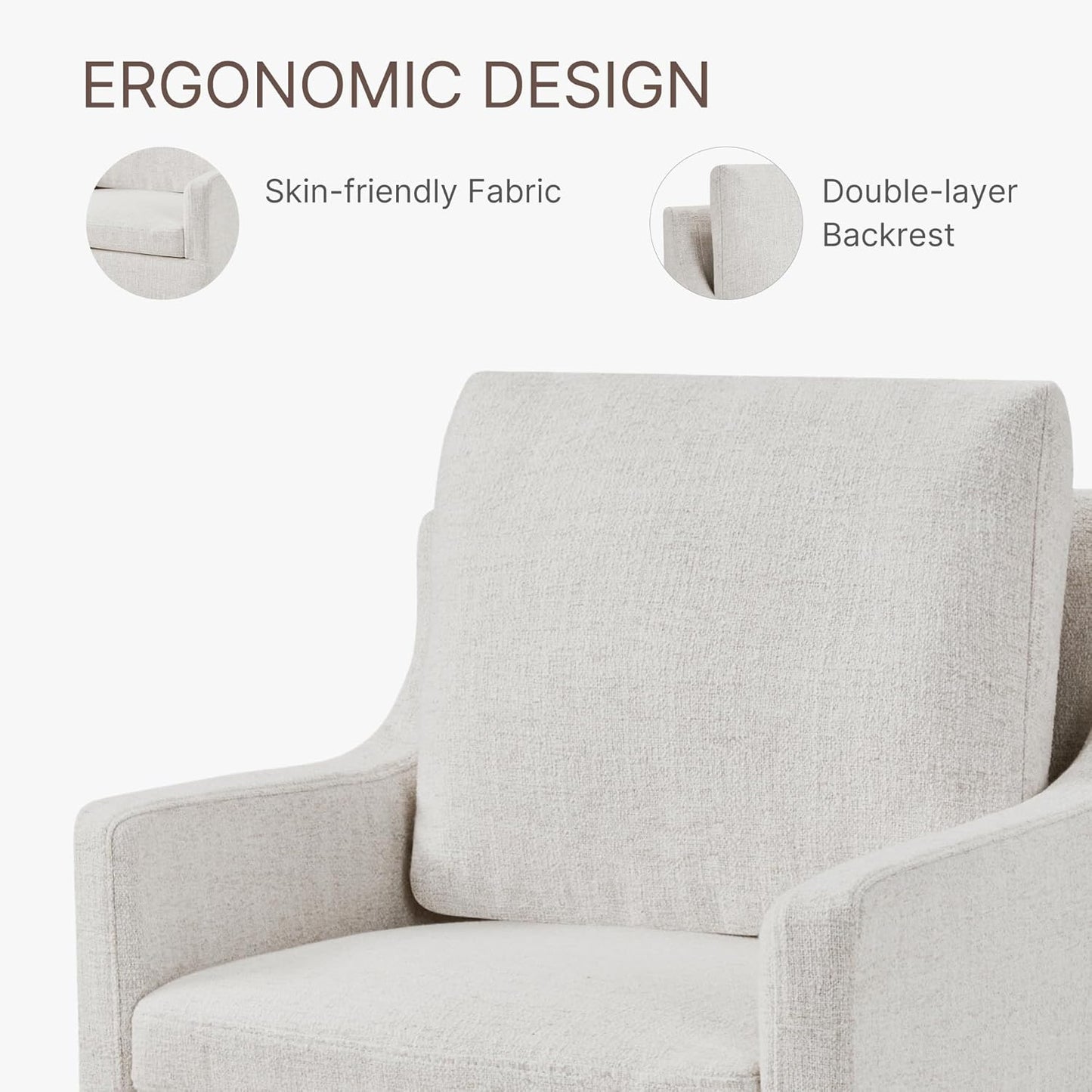 KISLOT Upholstered Dining Chairs Set of 2, Modern Dining Room Chairs with Casters & Washable Cover, Rolling Accent Chair with Comfy Backrest for Kitchen, Farmhouse, Living Room, Cream Beige, 2 Box