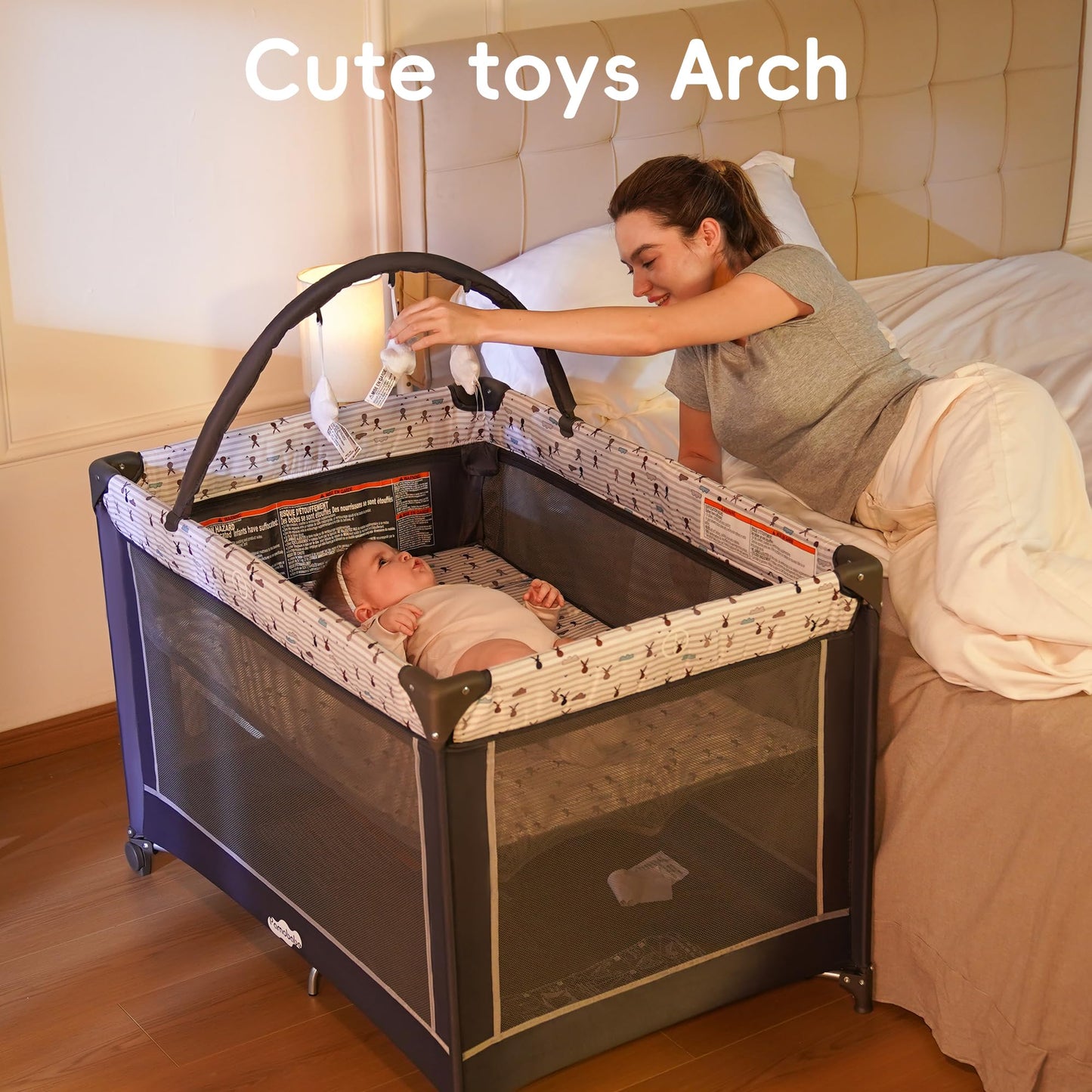 PAMO BABE Pack and Play with Bassinet - Portable Baby Playard