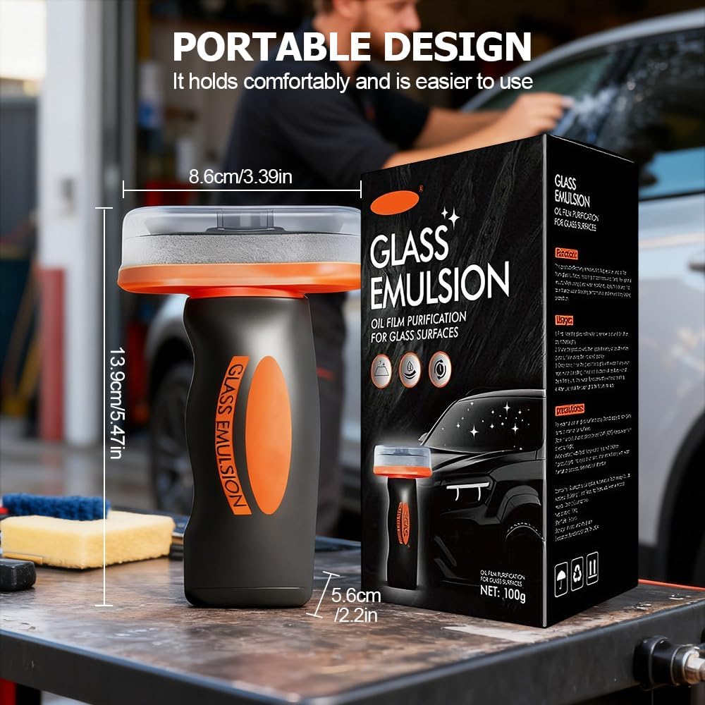 Handheld Glass Oil-Film Remover, 2026 New Upgrade Emulsion Cleaner Glass Cleaning Board, Automotive Oil Film Cleaning Brush for Car Windows (2, One Size)
