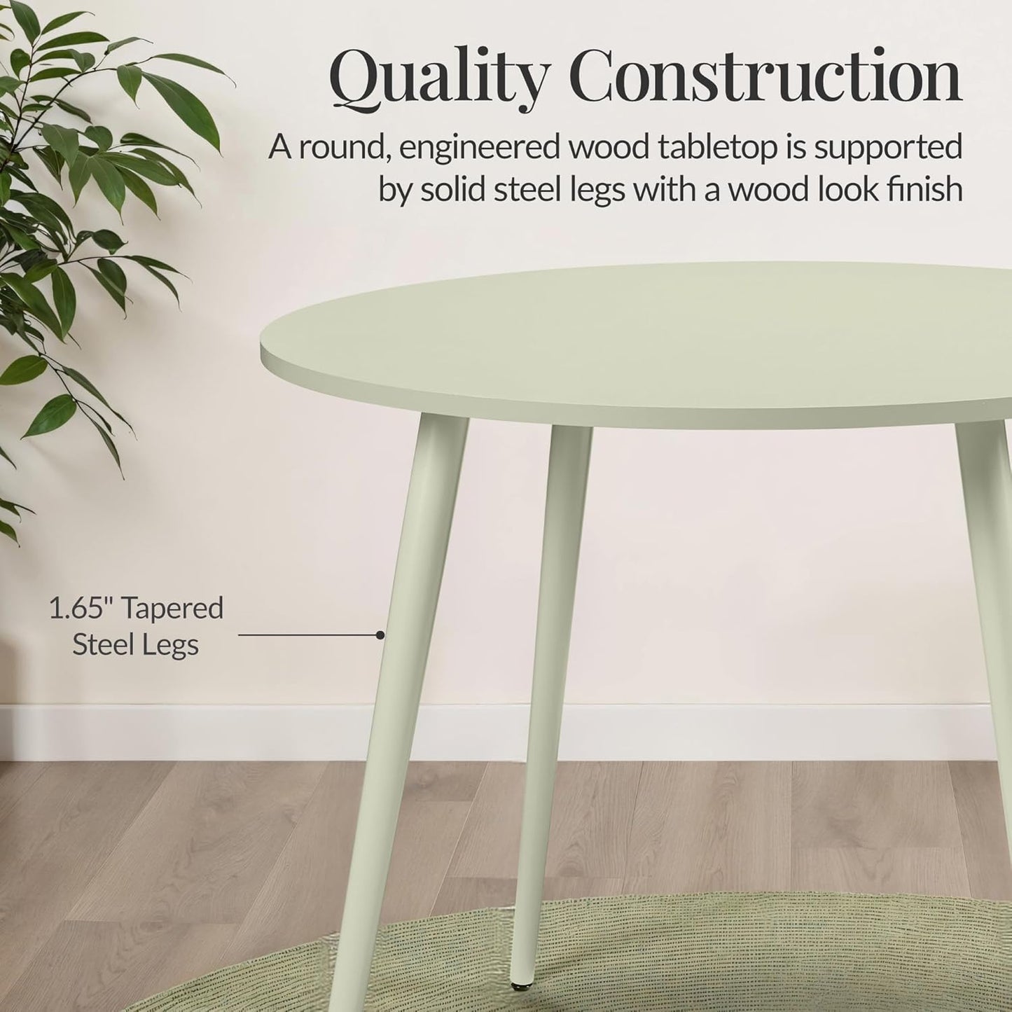 Best Choice Products Round 35.5in Dining Table for 4 w/Sturdy Wood Finish Steel Legs, Mid Century Modern, Space-Saving, Small Space Circle Dinette for Home, Kitchen, Apartment - Sage Green