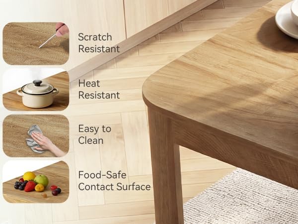 LITTLE TREE Square Dining Table with Rounded Corners, Modern 47" Kitchen Table for 4 People, Space Saving Dining Room Table for Kitchen (Light Walnut, MDF)