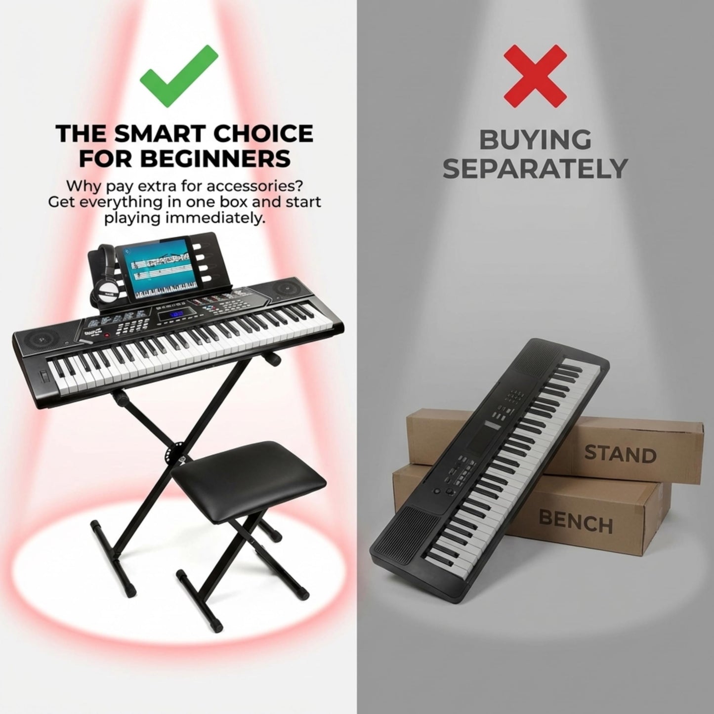 ROCKJAM 61-Key Keyboard Piano with Stand, Bench & Headphones