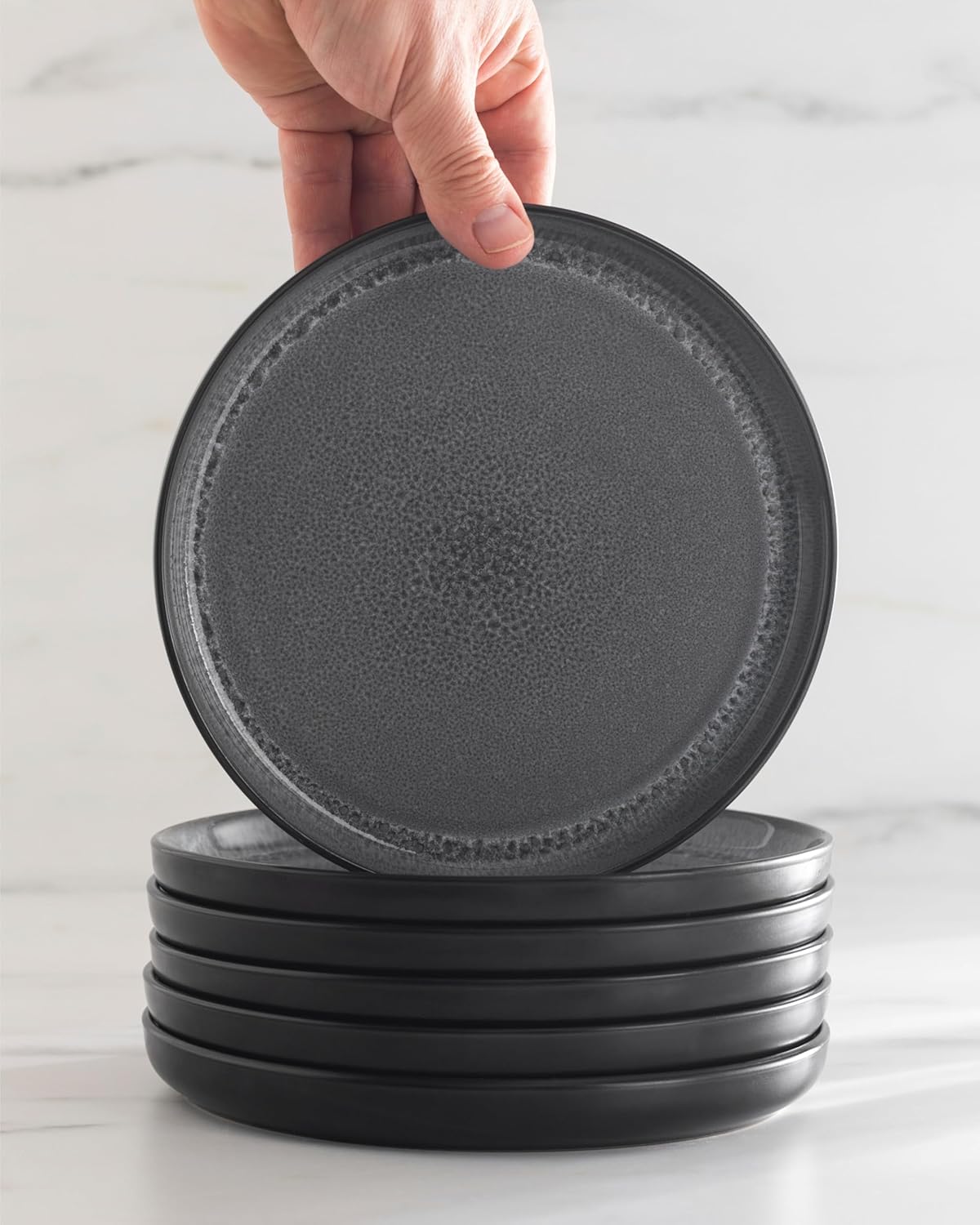 Stoneware dinnerware set 8 persons 32 pcs - Dishwasher, microwave and scratch resistant - Bowl and plate set 8 persons modern - Dinner service Pure Living black in gray…