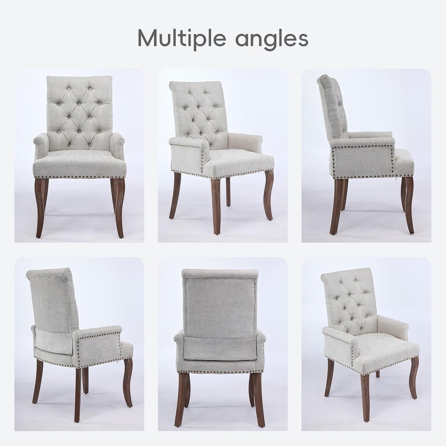 Upholstered Tufted Chenille Dining Chairs with Arms & Nailhead Trim – Solid Wood Frame & Legs, Modern Farmhouse for Dining, Kitchen & Living Room (Set of 6, Beige)