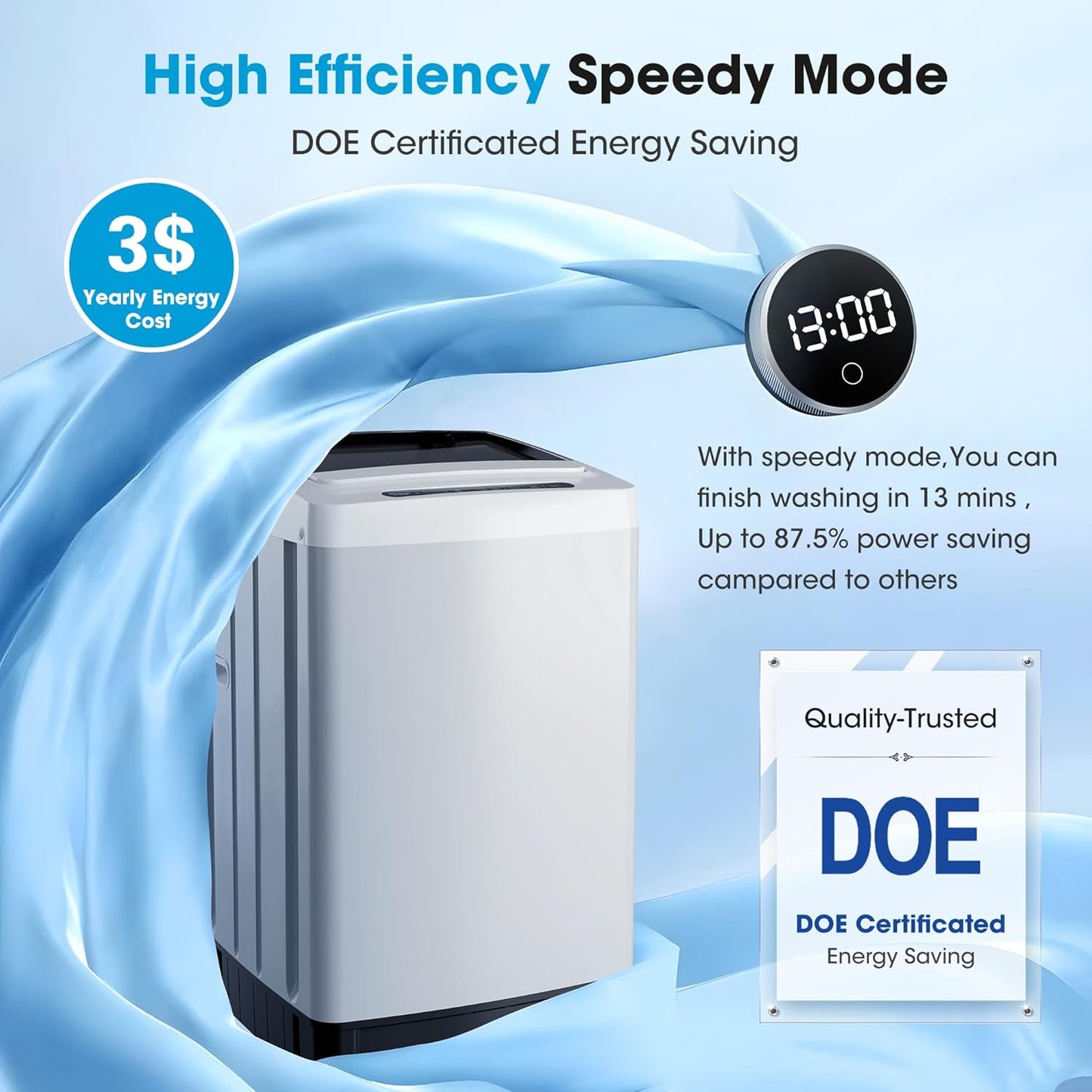 20lbs Portable Washing Machine, Full-Automatic Portable Washer with 10 Wash Cycles, Top Load Clothes Washer with Drain Pump for Apartment Bathroom, Dorms, RVs