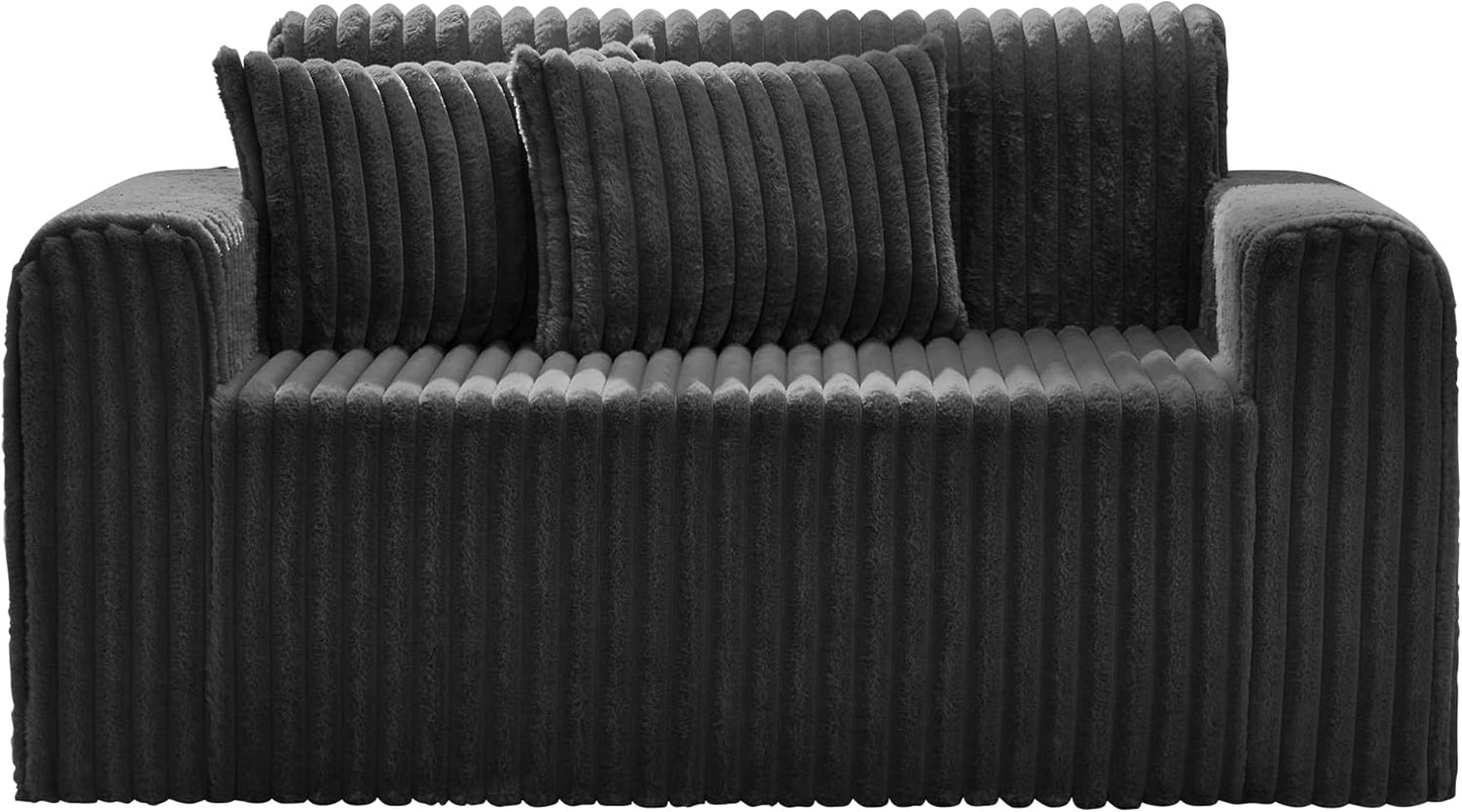 Hobestluk Couch Sofa 2-Seater Foam Sofa Loveseat for Small Spaces Comfy Sofas with Removable Cover Furry Couch with Pillows for Living Room, Bedroom, Apartment, Office (Black, Loveseat)