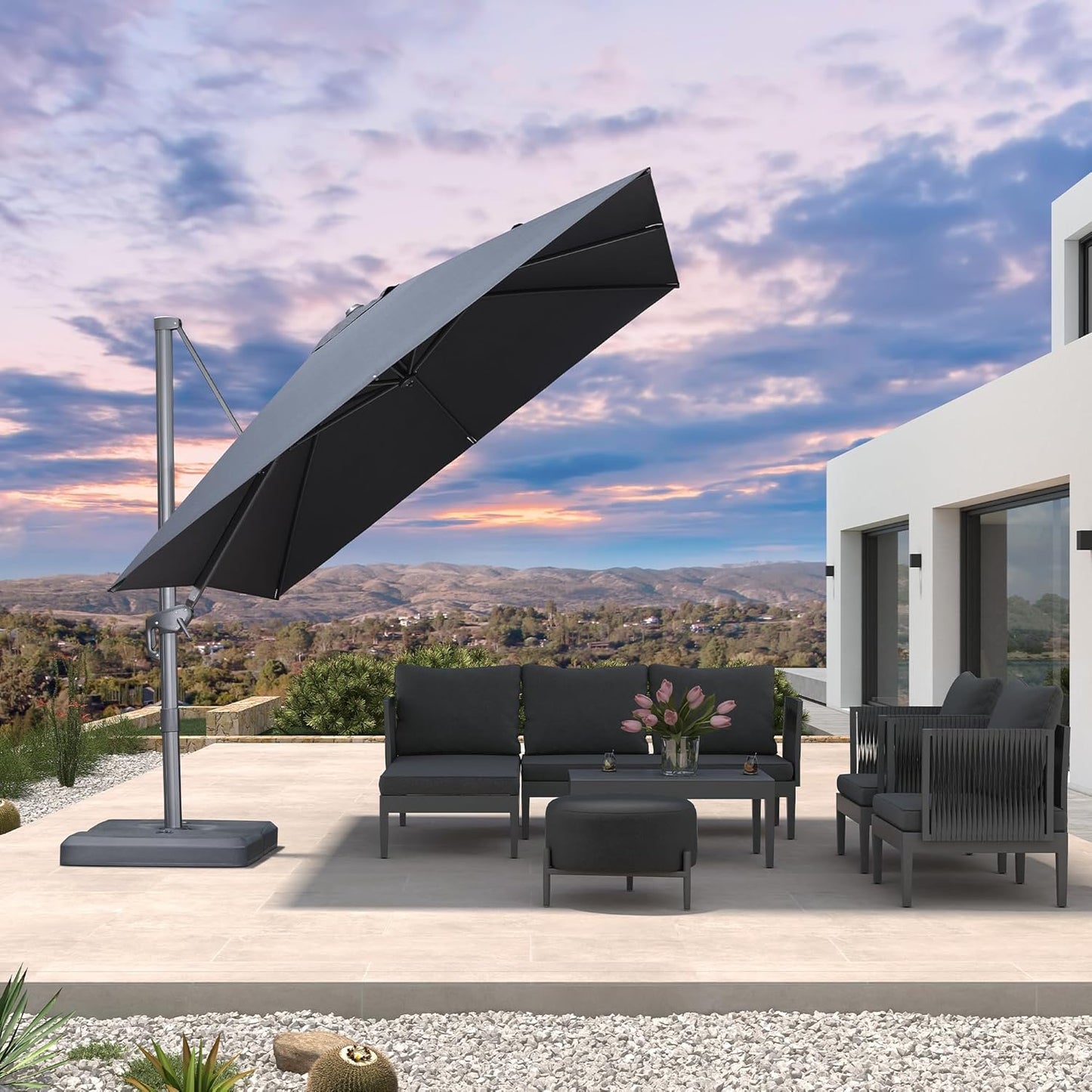PURPLE LEAF Patio Umbrella 10' X 10' Rectangle Cantilever Umbrella Large Aluminum Outdoor Umbrellas with 360-degree Rotation & UPF40+ Premium Fabric for Deck Pool Garden Yard, Graphite Grey