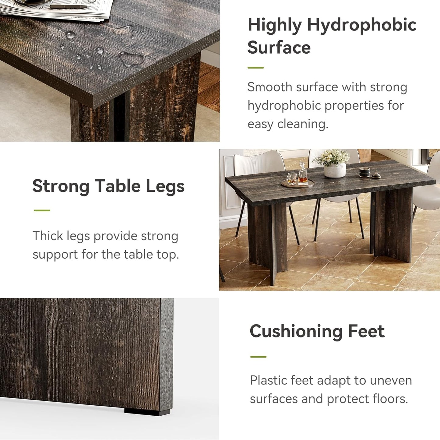 LITTLE TREE Wooden Dining Table Set for 6, 63-Inch Rectangle Kitchen Table, Modern Dinner Table for Home Dining Room, Kitchen Room,Dark Grey