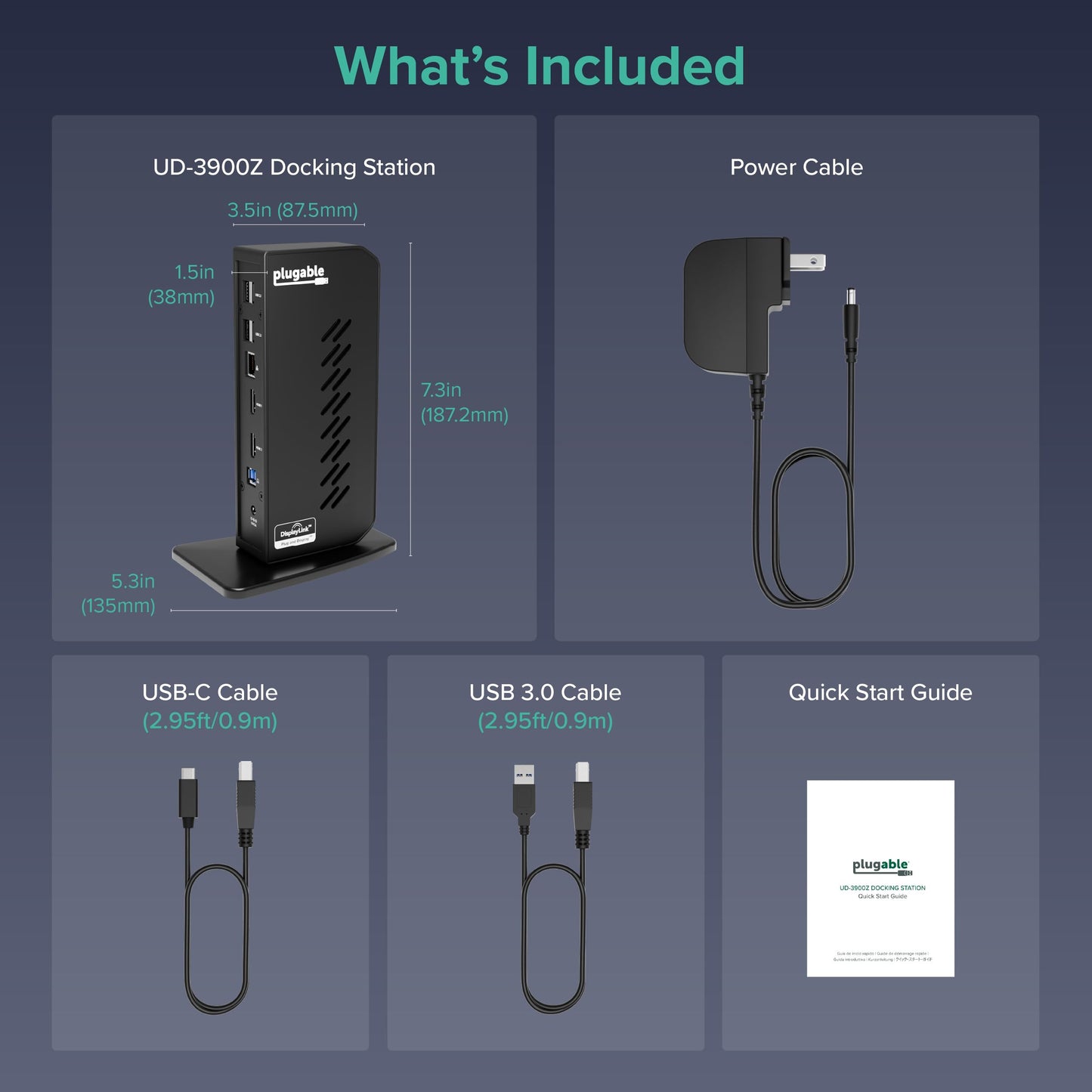PLUGABLE Dual 1080p HDMI Docking Station for USB-C & USB 3.0