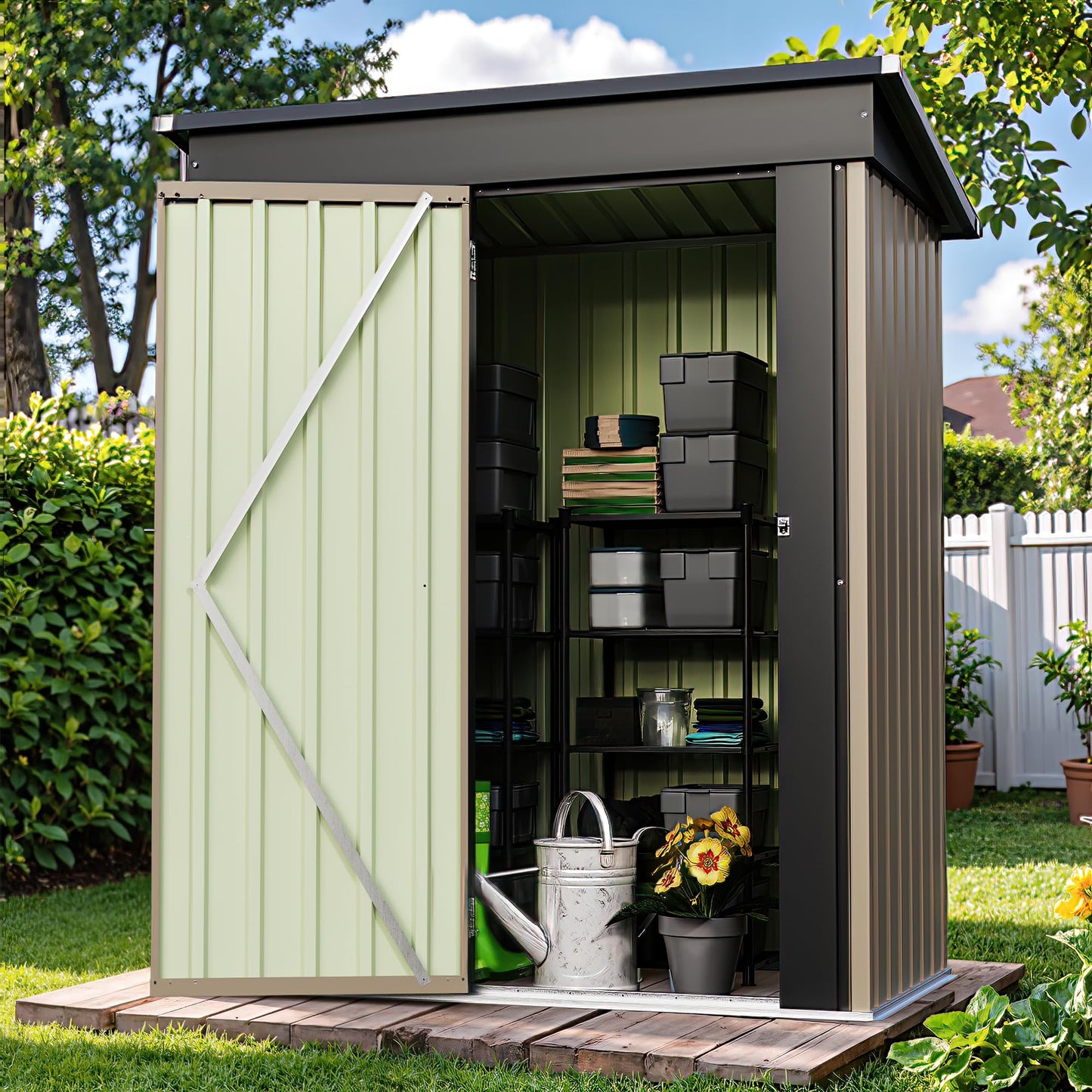 PATIOWELL 5x3 FT Outdoor Metal Storage Shed with Lockable Door