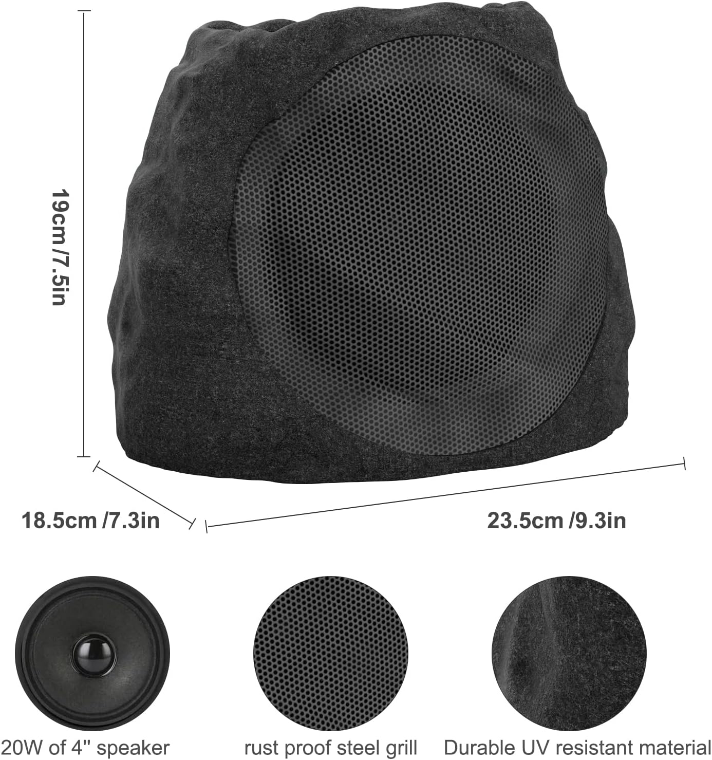 Outdoor Speakers Solar Powered & USB-C Charging, Rock Speaker TWS Pairing Wireless Outdoor Speaker Bluetooth 5.3, LED Light Show, Waterproof, ideal for Backyard BBQ, Garden, Poolside(2-Pc,Black)