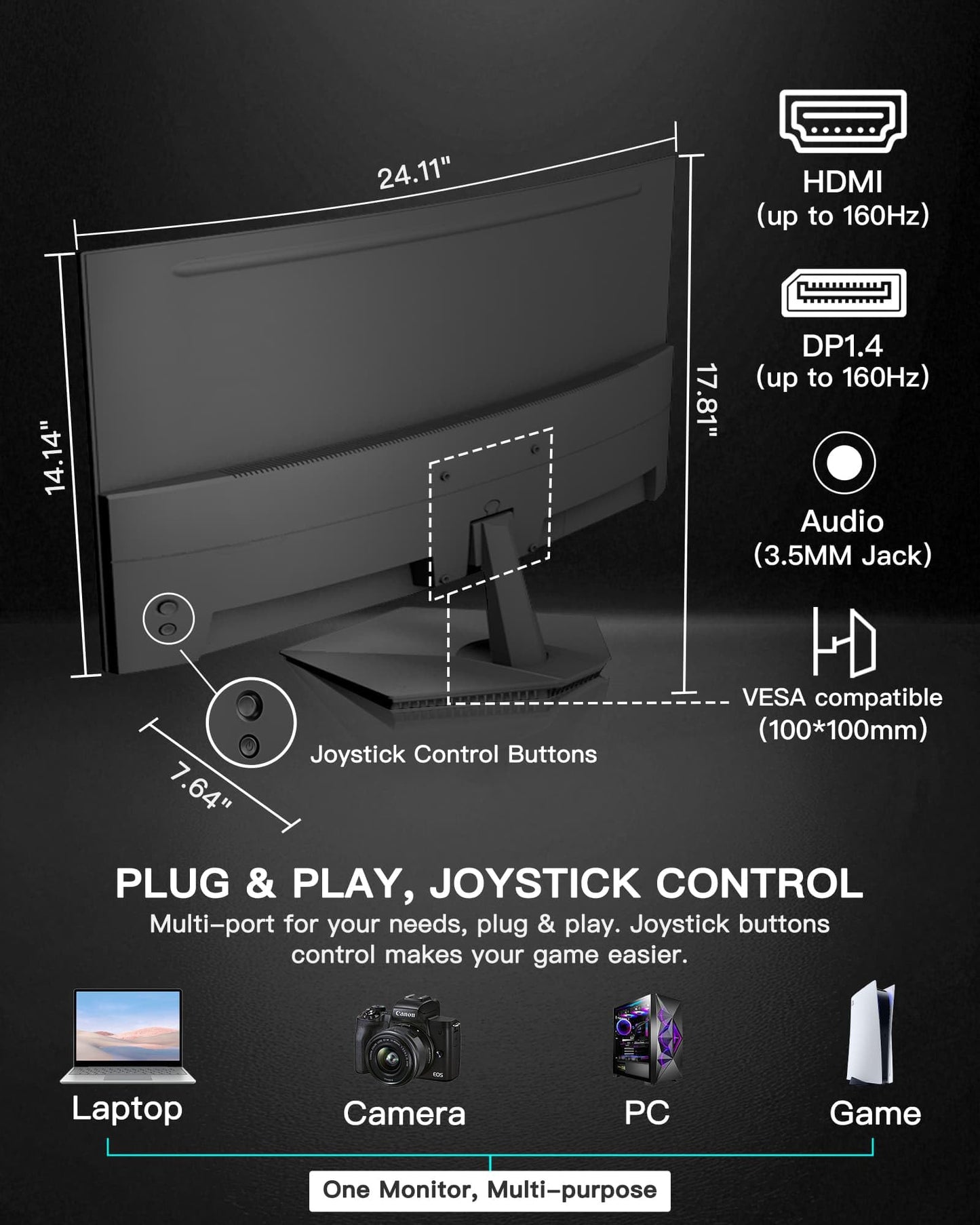 SANSUI 27-Inch Curved 160Hz Gaming Monitor FHD 1080P
