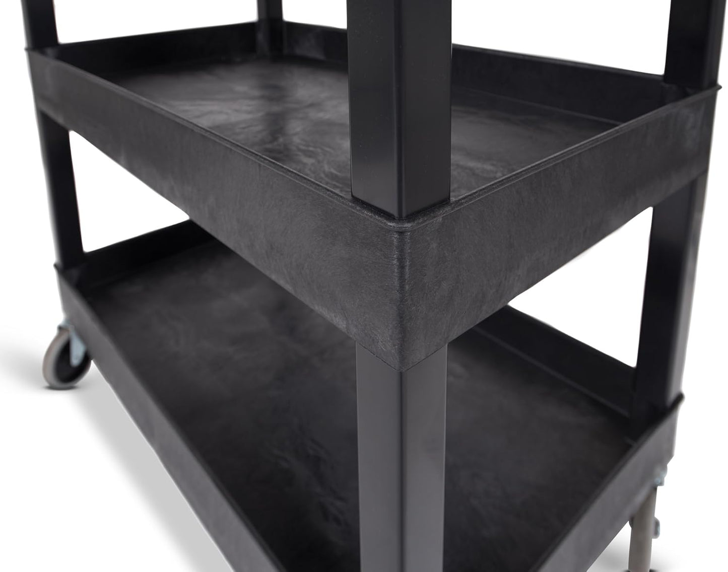 Stand Steady Tubstr 2 Shelf Utility Cart Supports Up to 250 lbs - Heavy-Duty Plastic Service Push Cart with Deep Shelves and 5" Casters, for Offices, Warehouse Storage, Garage (Black, 32 x 18 x 51)