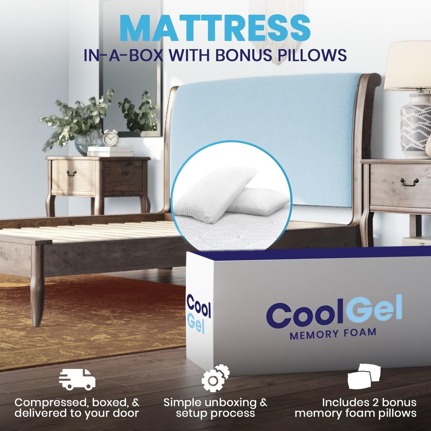 Classic Brands Cool Gel Chill Memory Foam 14-Inch Mattress with 2 BONUS Pillows |CertiPUR-US Certified |Bed-in-a-Box, Queen
