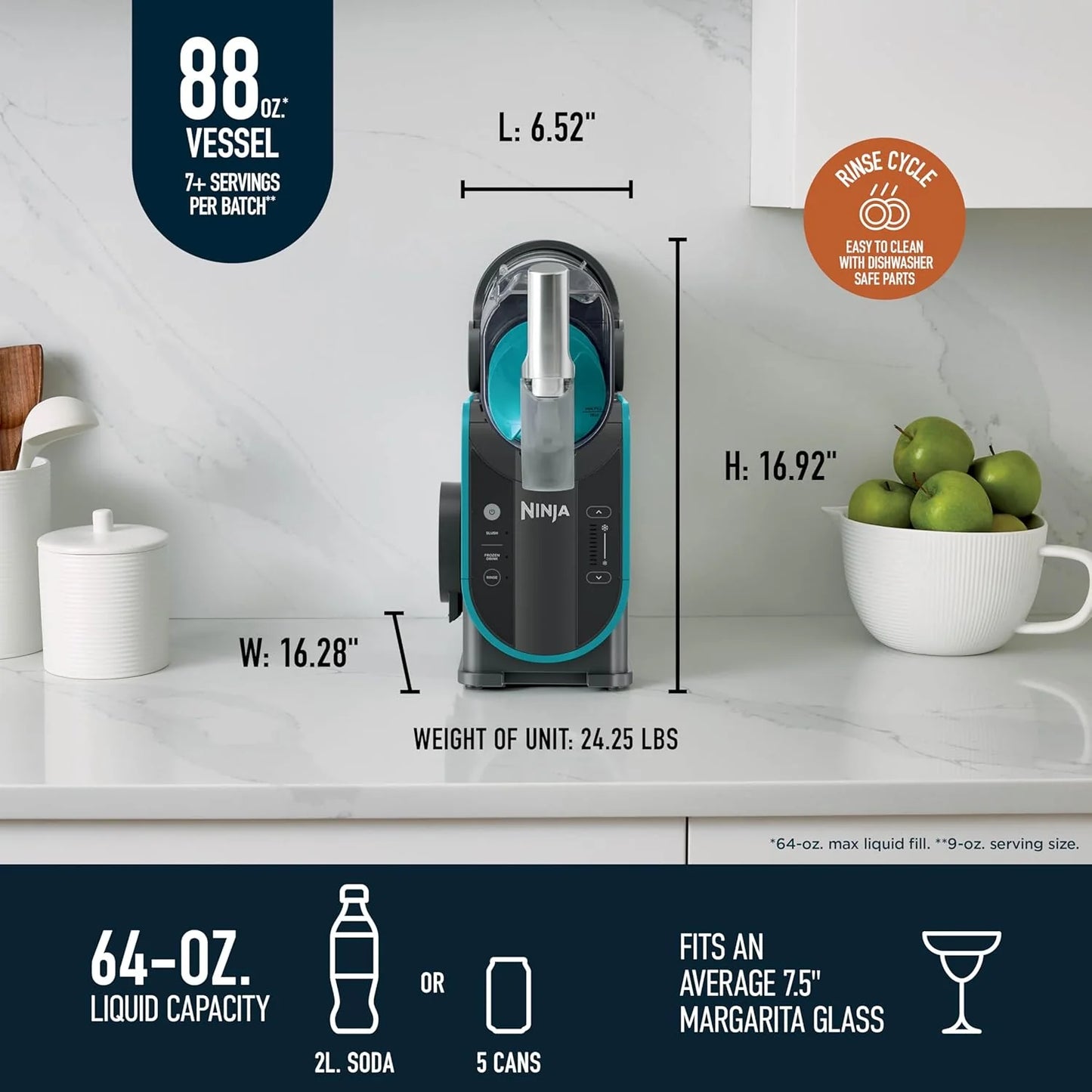 SLUSHi with RapidChill Technology, 88 oz. Frozen Drink & Slushie Machine, 5 Preset Programs, Margaritas, Frappés, and More, Premium Accents, Black, FS301