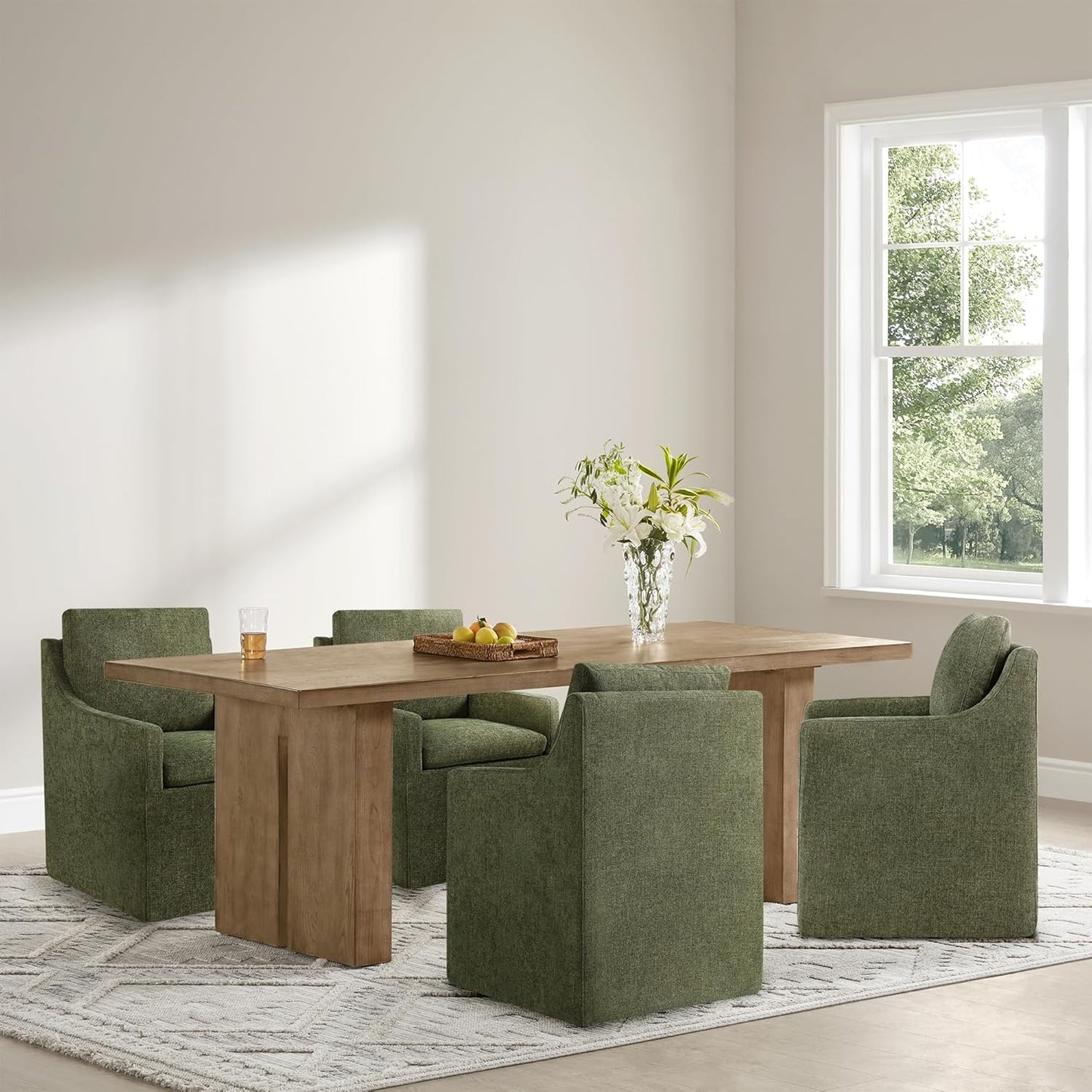 KISLOT Upholstered Dining Chairs Set of 4, Modern Dining Room Chairs with Casters & Washable Cover, Rolling Accent Chair with Hidden Storage for Kitchen, Farmhouse, Living Room, Green, 4 Box