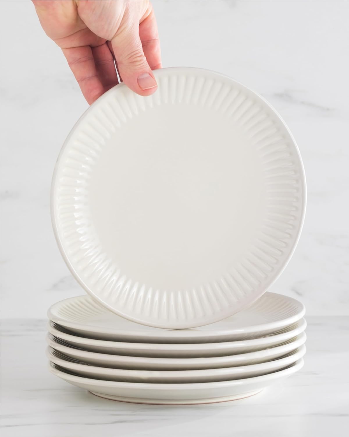 Stoneware Dinnerware Set for 4 People HYGGE 12-Piece - Elegant Scandi Design - Premium Dish Set - Bowl and Plate Set - Tableware for 4 People in a Ribbed Design - Pure Living in Beige