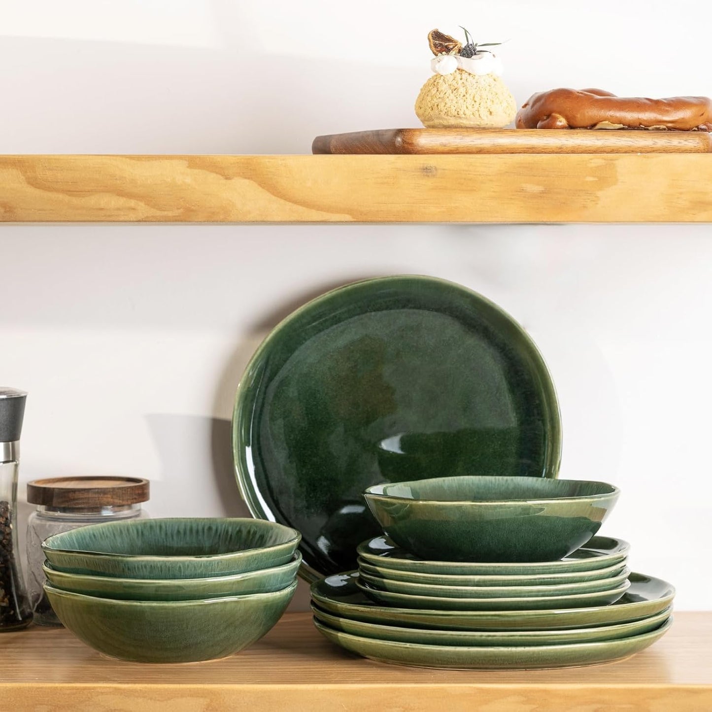 AmorArc Ceramic Dinnerware Sets,Handmade Reactive Glaze Stoneware Plates and Bowls Sets,Highly Scratch Resistant | Dishwasher & Microwave Safe Dishes Set,Service for 4 (12pc)