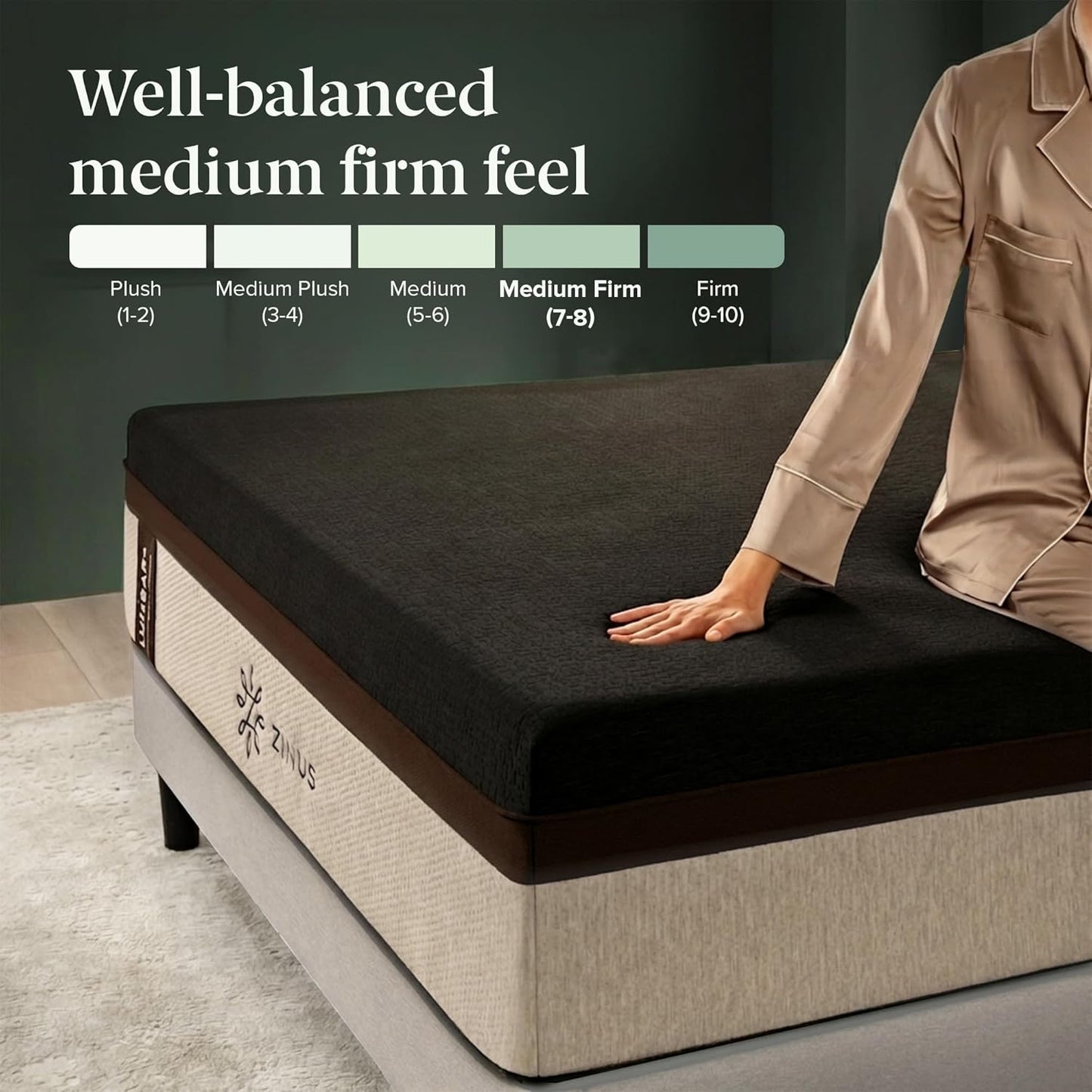 Zinus Lumbar+ Premium Memory Foam Mattress – 14 Inch, King, Lumbar Support, Targeted Pressure Relief, Cooling Gel & Green Tea, Fiberglass Free, Medium Firm, CertiPUR-US & OEKO-TEX Certified