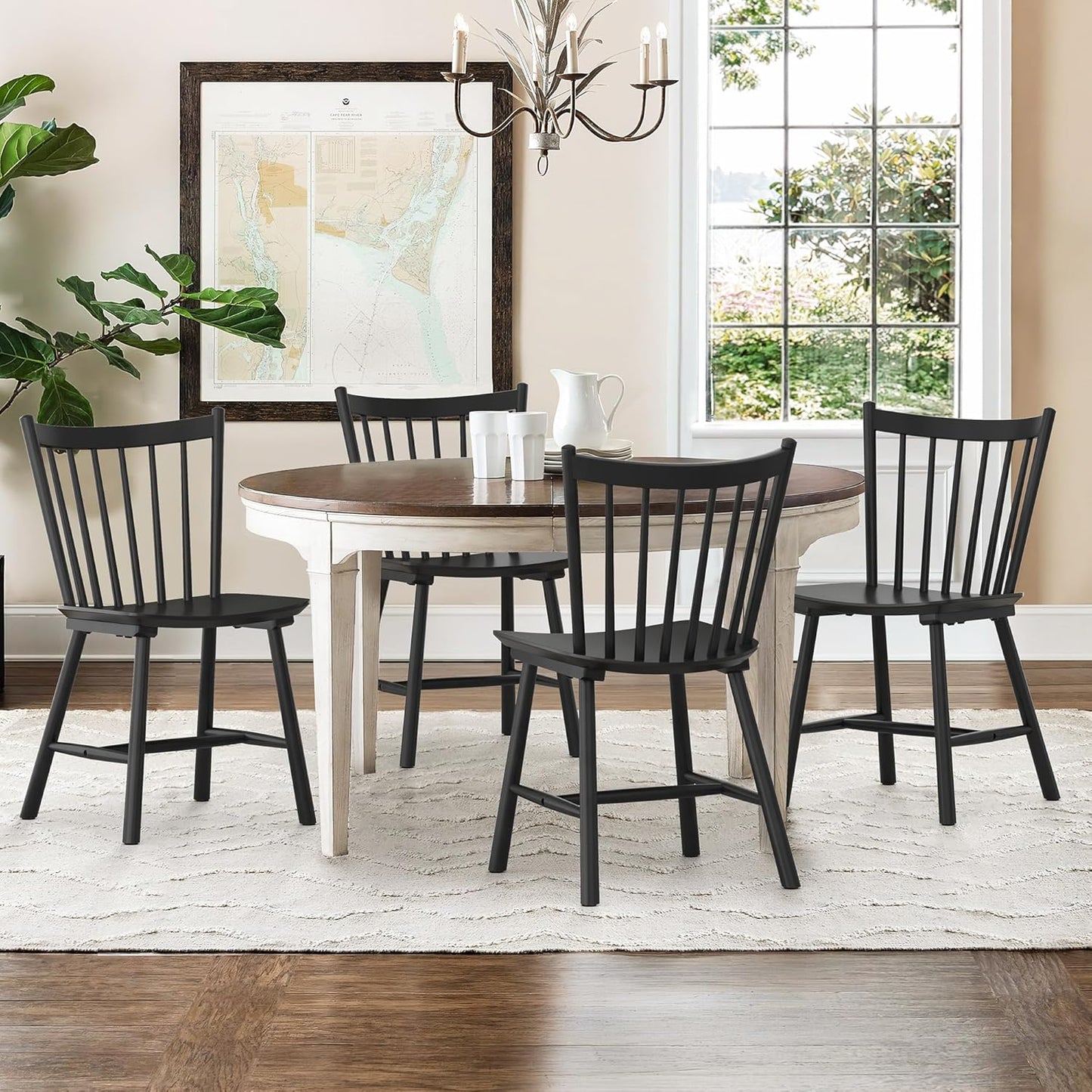 LUE BONA Upgraded Dining Chairs Set of 8, Farmhouse Wooden Spindle Back Kitchen Chairs, Windsor Dining Chairs for Kitchen and Dining Room, Black