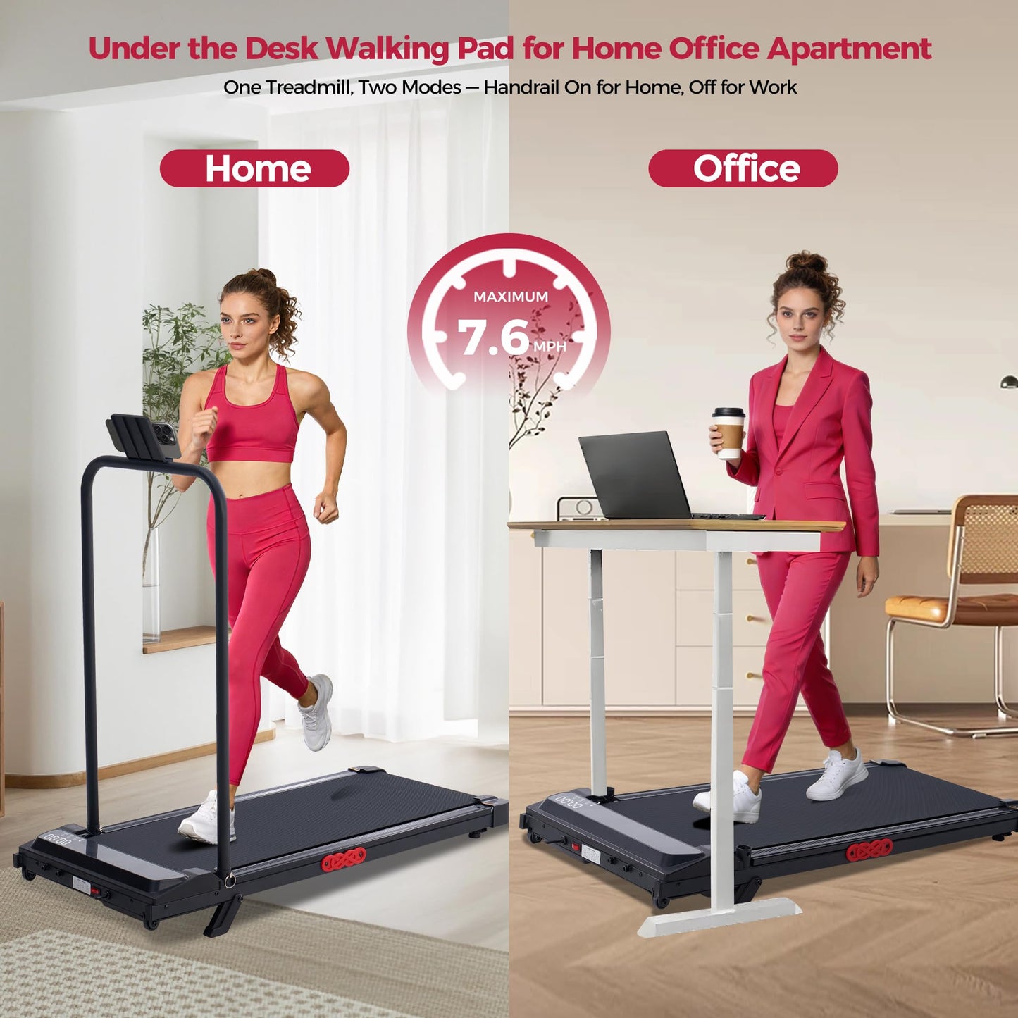 POTUPUS Walking Pad Treadmill with Handle Bar & Incline
