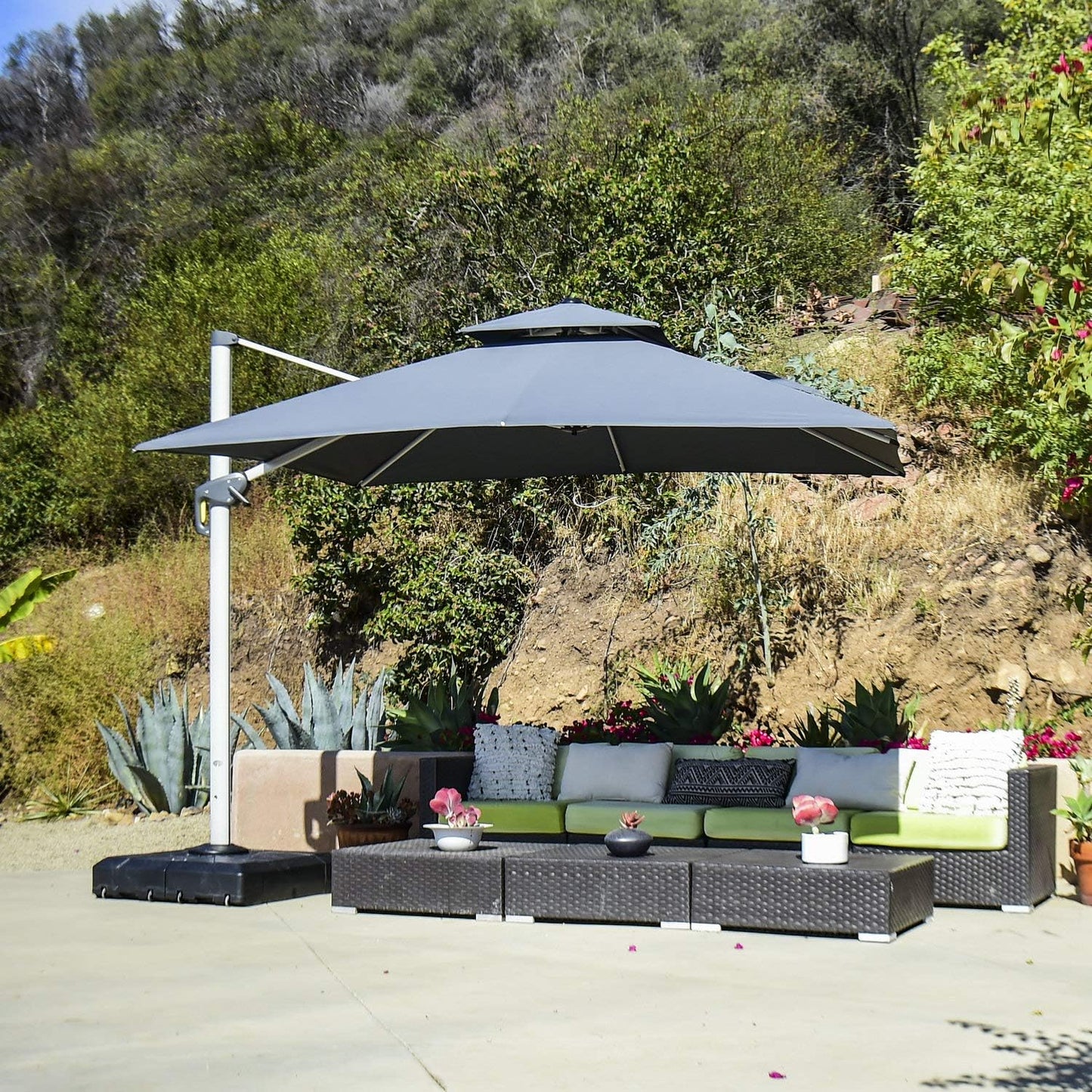 PURPLE LEAF 10ft Patio Umbrella Outdoor Square Umbrella Large Cantilever Umbrella Windproof Offset Heavy Duty Sun for Garden Deck Pool Patio, Grey