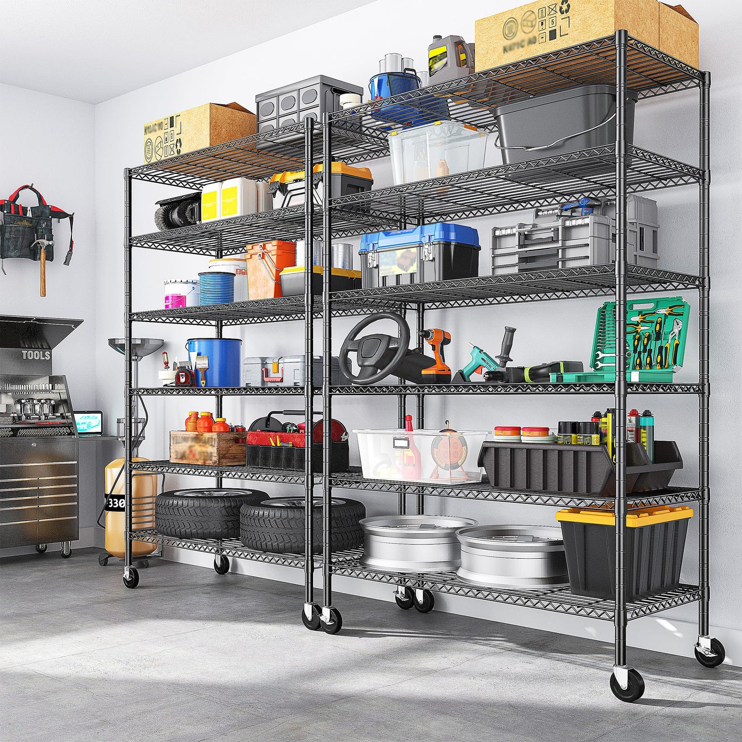 ROMORGNIZ 82" Adjustable Metal Storage Shelves with Wheels