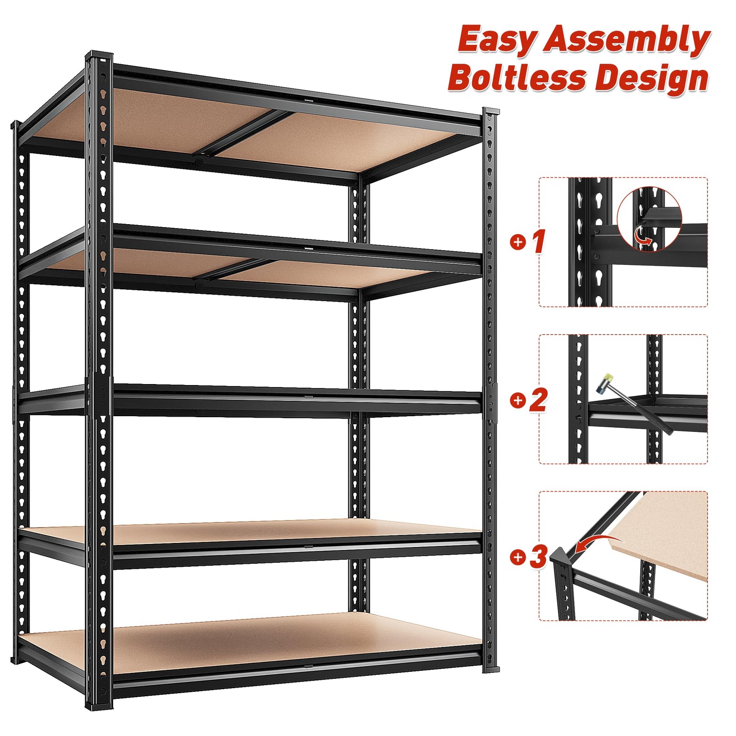REIBII 2400LBS Heavy Duty 5 Tier Adjustable Storage Shelves