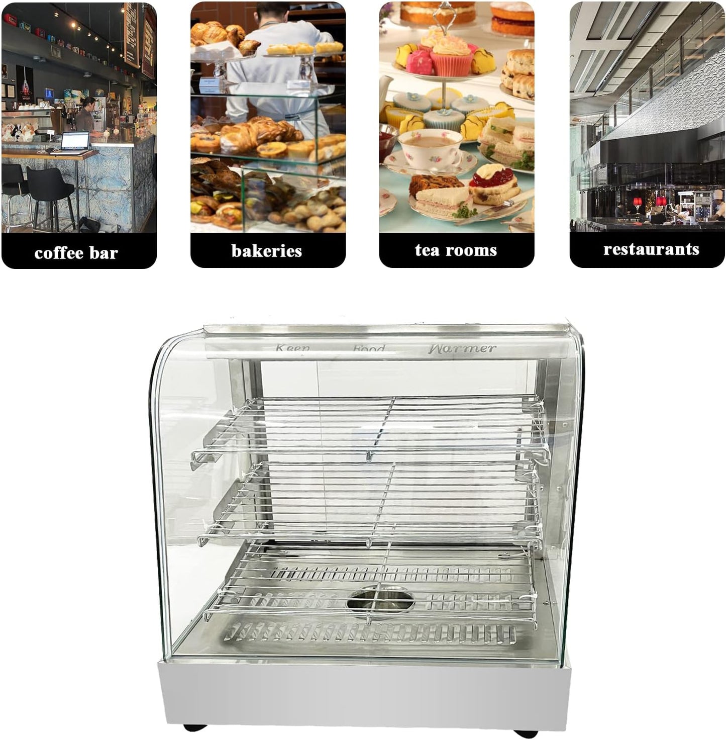 Countertop 26" Food Warmer Display Case 3 Shelf Hot Warming Showcase with Back Sliding Door and Water Tray,Black (26"(Silver))