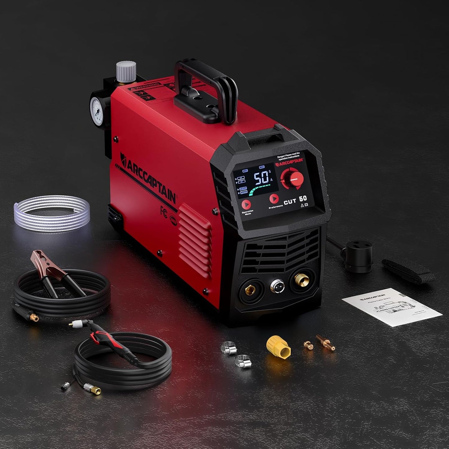 ARCCAPTAIN Plasma Cutter, Large LED Display 50Amps Cutter Machine with 110/220V Dual Voltage DC Inverter IGBT 1/2 Inch Clean Cut Post Flow and 2T/4T, for Beginners DIY