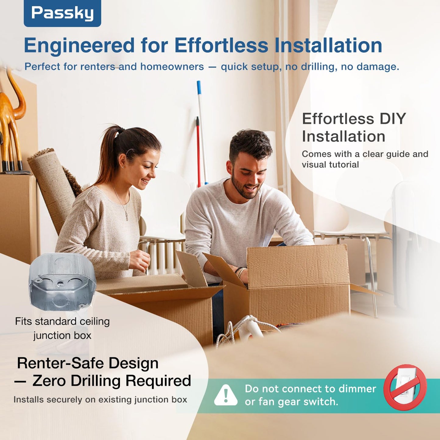 PASSKY 52-Inch Flush Mount Ceiling Fan with Lights & Remote