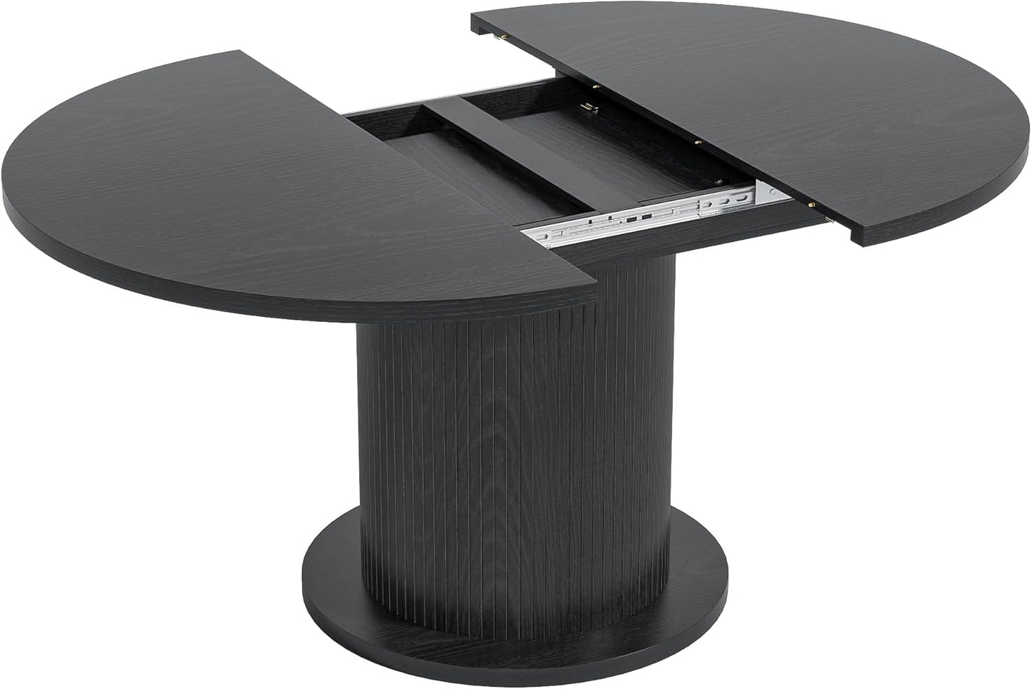 43.3 inch 59 inch Adjustable Size Round Dining Table for 4 6, Unique Design Modern Farmhouse Kitchen Table, Circle Dining Tables with Wood Strip Base for Kitchen Living Room (Black)