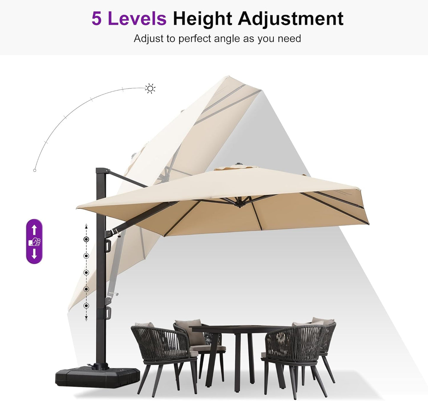 PURPLE LEAF 10ft Patio Umbrella Square Large Outdoor Windproof Offset Umbrella with 360° Rotation Cantilever Umbrella for Garden Deck Backyard Pool Beige
