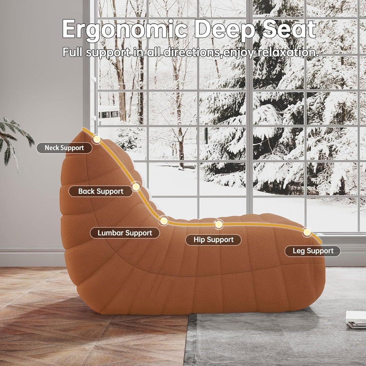 WHGBJA Bean Bag Chairs for Adults, BeanBag Reading Chair Memory Foam Couch, Floor Chair Soft Teddy Material (Orange, Loveseat)