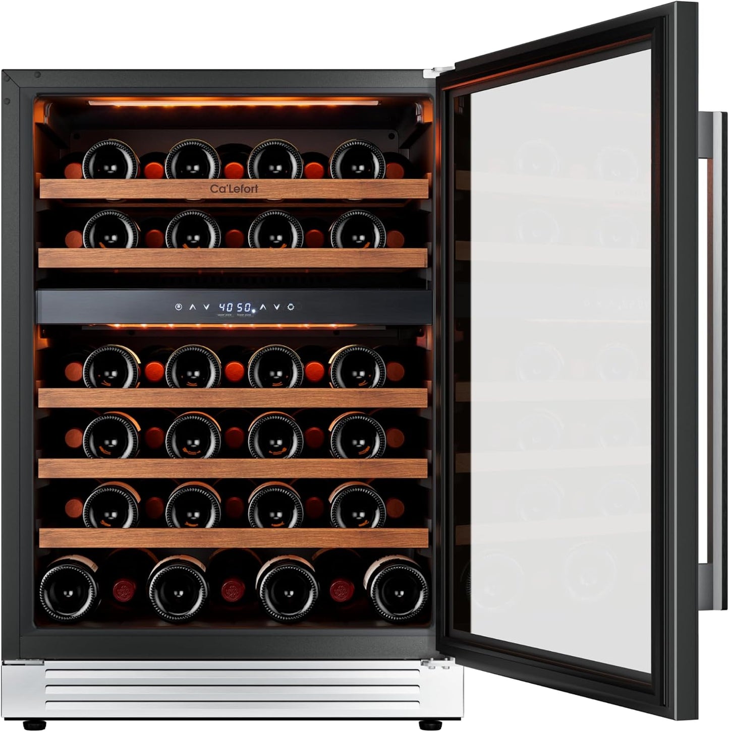 Ca'Lefort 24 Inch Wine Fridge, 52 Bottles Dual Zone 40-65°F Wine Cooler, Adjustable Shelves & 3 LED Light, Wine Refrigerator with Glass Door, Built-in Under Counter Freestanding for Home/Kitchen/Bar