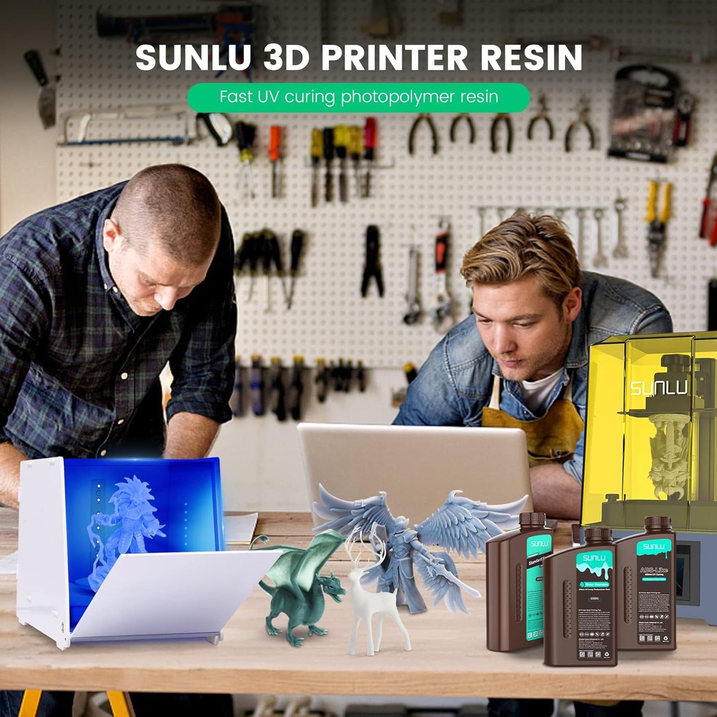 SUNLU 2kg Standard 3D Printer Resin Plus, Fast-Curing Photopolymer Resin for LCD/DLP/SLA Printers, 395-405nm UV, Low Shrinkage and High Precision, Grey 2000G