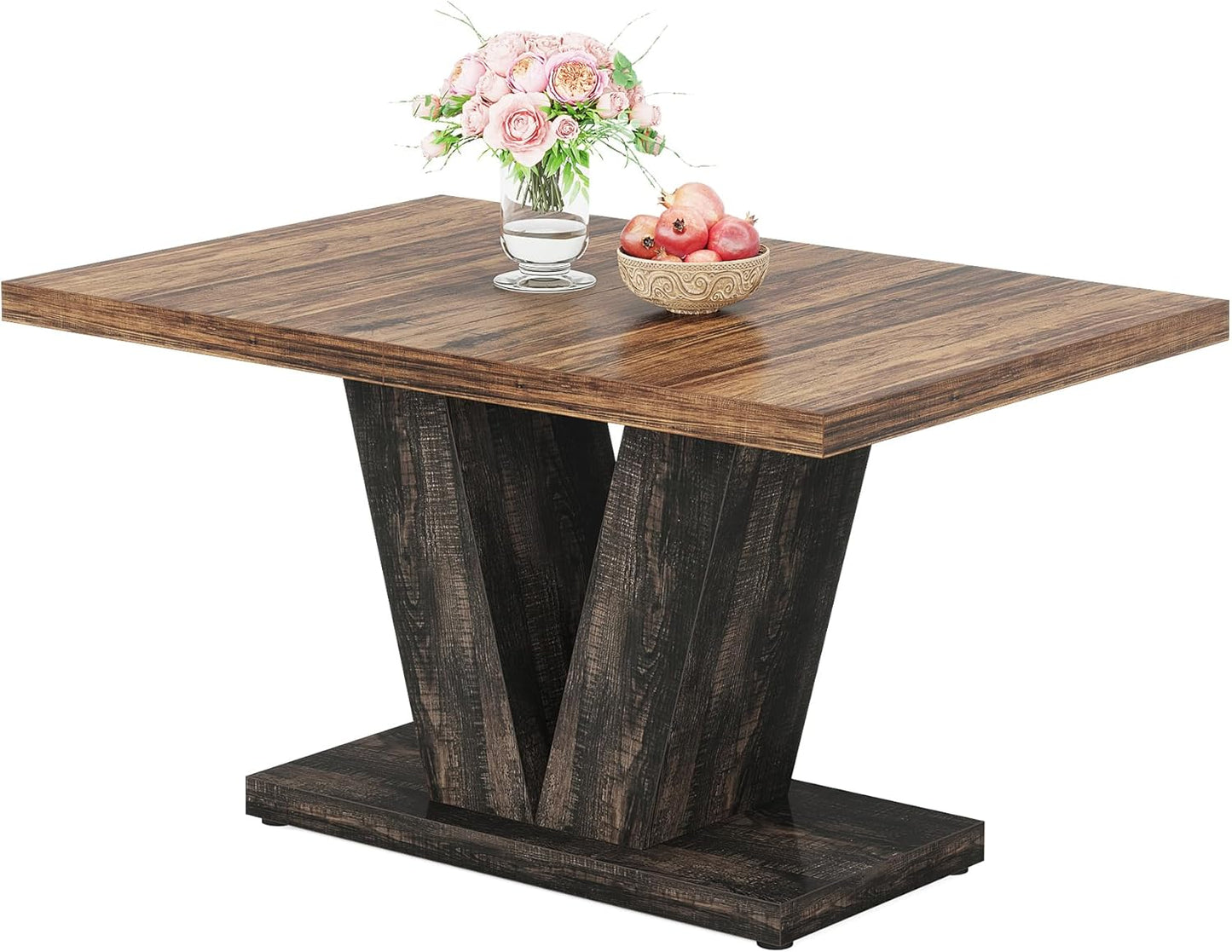 Tribesigns 47-Inch Dining Table for 4, Black Kitchen Dinner Table with Heavy Duty Pedestal, Farmhouse Wooden Eating Table for Home, Dining Room, Small Space, Black & Brown