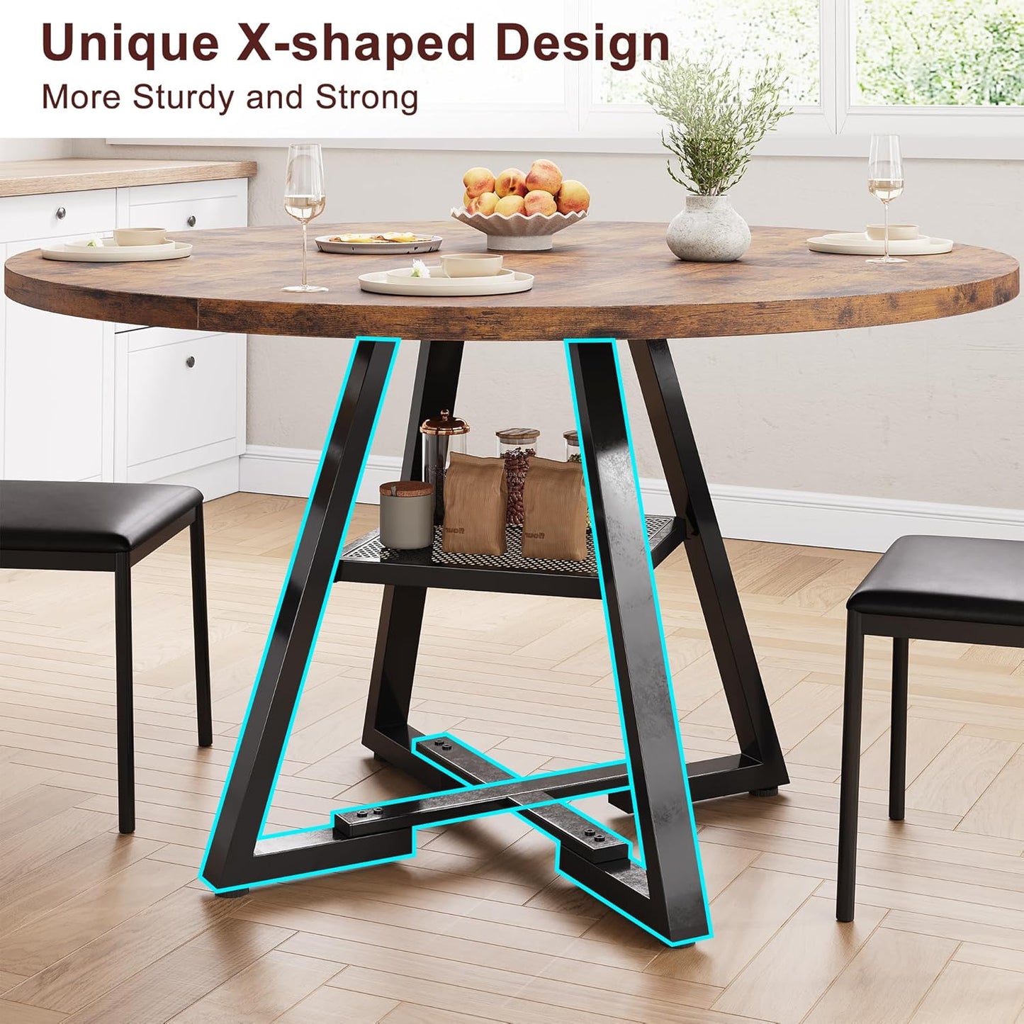 Jocoevol 51'' Round Dining Table for 6,Kitchen Dining Room Circle Dinner Pedestal Table,Space Saving Wood Kitchen & Dining Room Furniture (Vintage, 51In)
