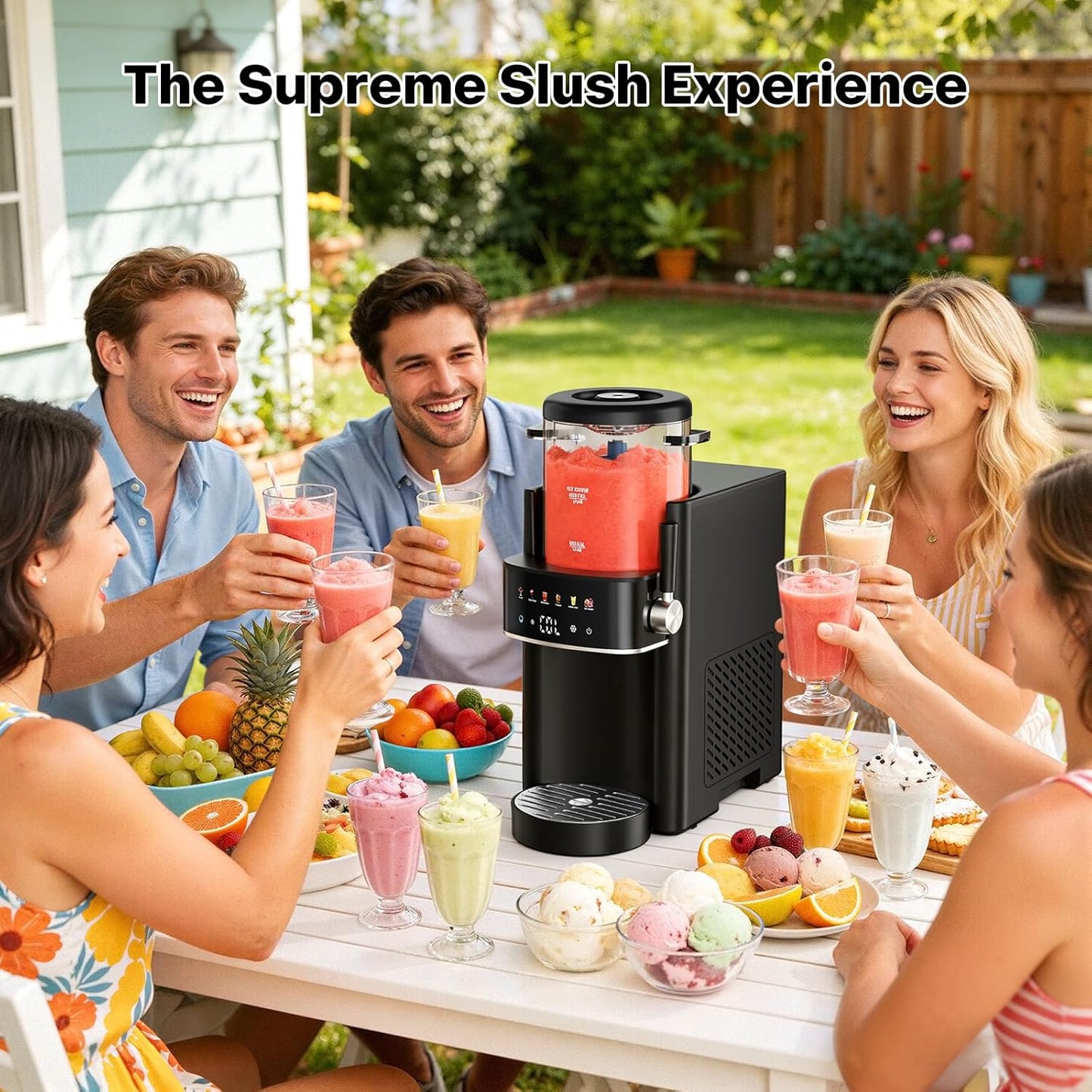 Slushie Machine, Ice Cream Maker, Slushy Machine for Home and Families, No ice needed with Rapid Chill & Temperature Control, Multi-function for Margarita, Frappé, Easy to Clean, Black