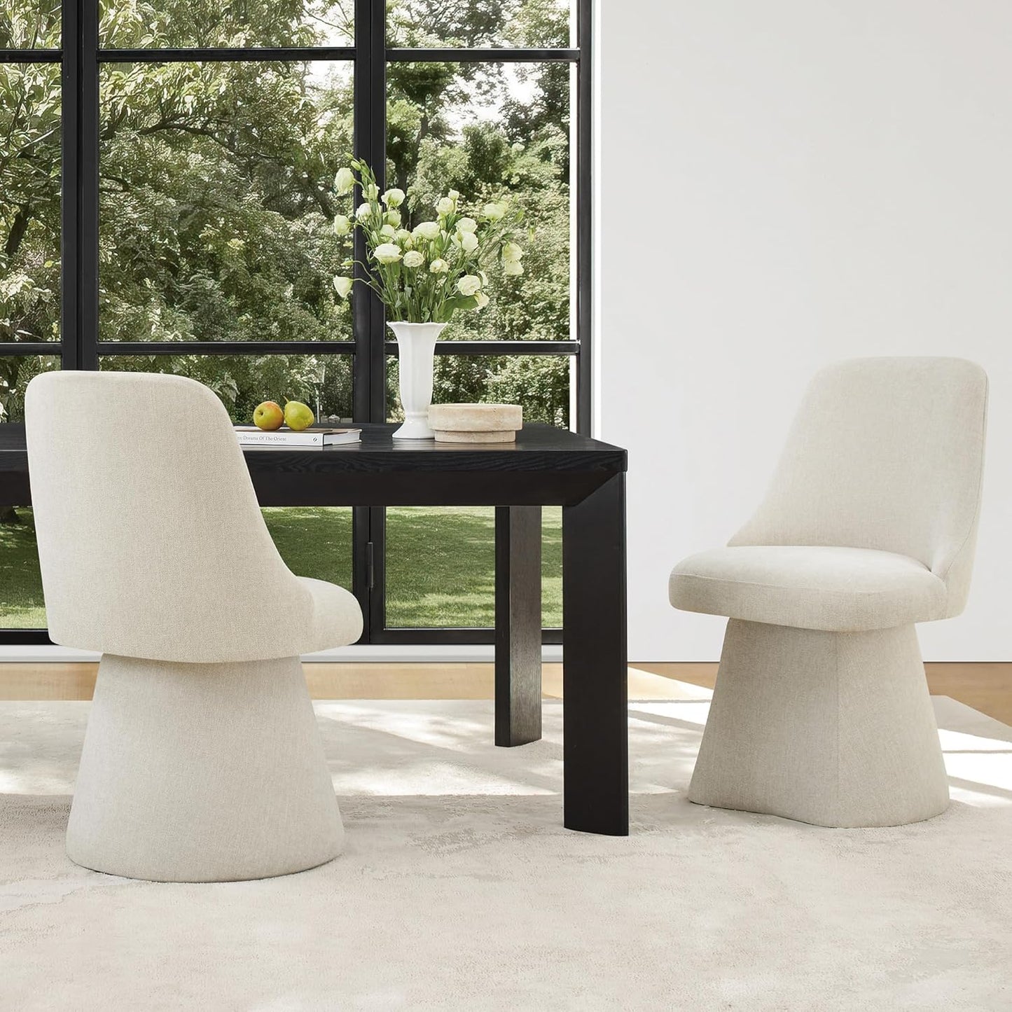 KISLOT Swivel Dining Chairs Set of 4, Upholstered Mid Century Modern Deskchair with High Back, Linen Fabric Kitchen Chairs for Dining Room, Bedroom, Dressing Room, Linen