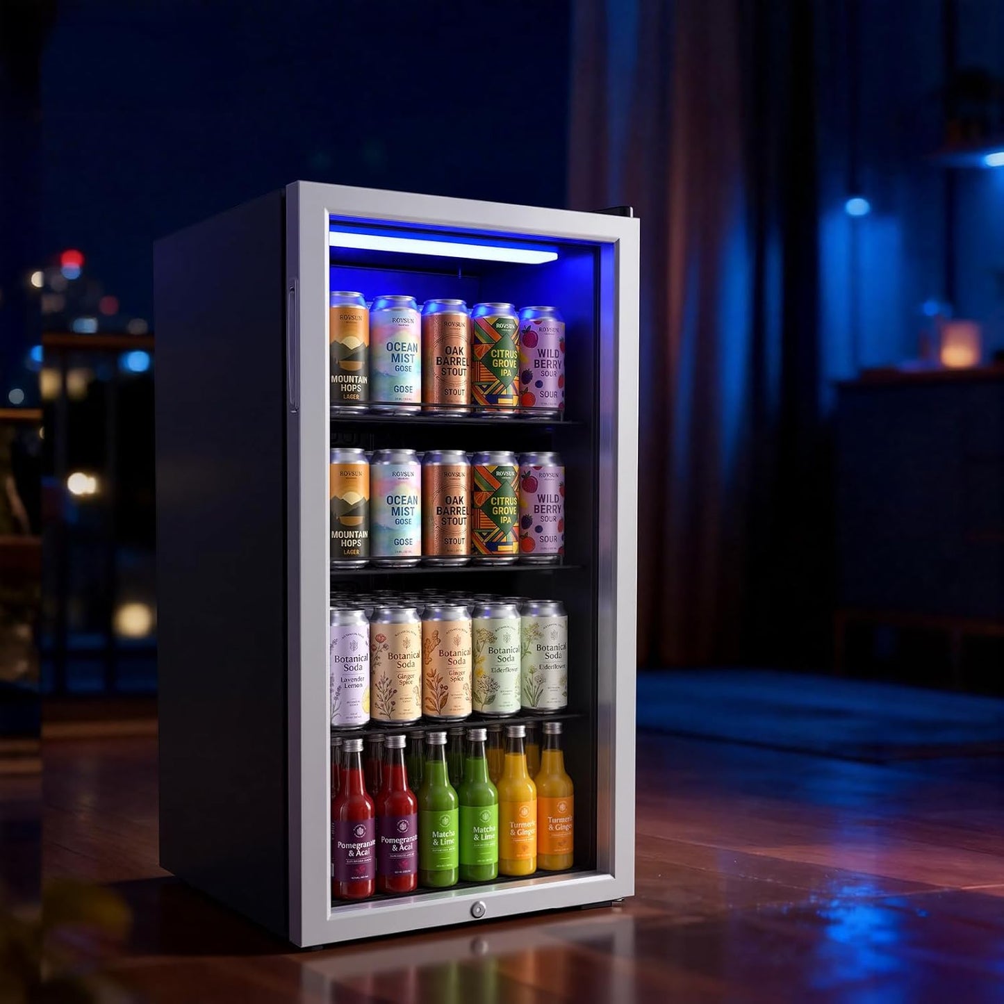 Bonnlo 3.3 Cu.Ft Beverage Refrigerator Cooler with Glass Door & Safety Lock, Quiet Mini Drink Fridge with Adjustable Shelf & Feet, Small Wine Cooler for Bedroom, Bar & Office, 32-50°F, 115V