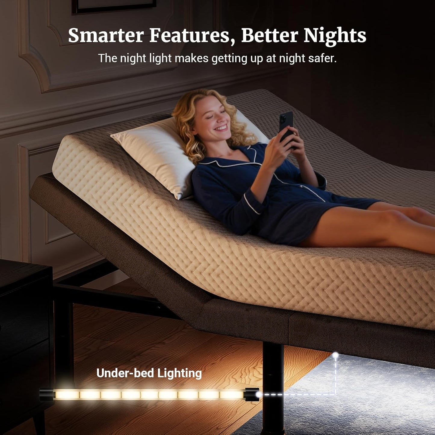 Tami Tami T450 Adjustable Bed Frame Split King (Sync Control as King) with Remote, Adjustable Base with Head&Foot Incline, Zero Gravity, Nightlight, Quiet Motor, Height-Adjustable Legs, Easy Assembly