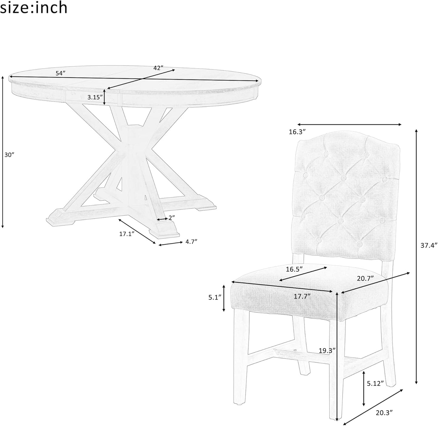 LUMISOL 5-Piece Solid Wood Dining Table Set for 4, Extendable Round Kitchen Table Set with 4 Upholstered Chairs, Farmhouse Table and Chairs Set for Kitchen, Dining Room, Living Room, Natural