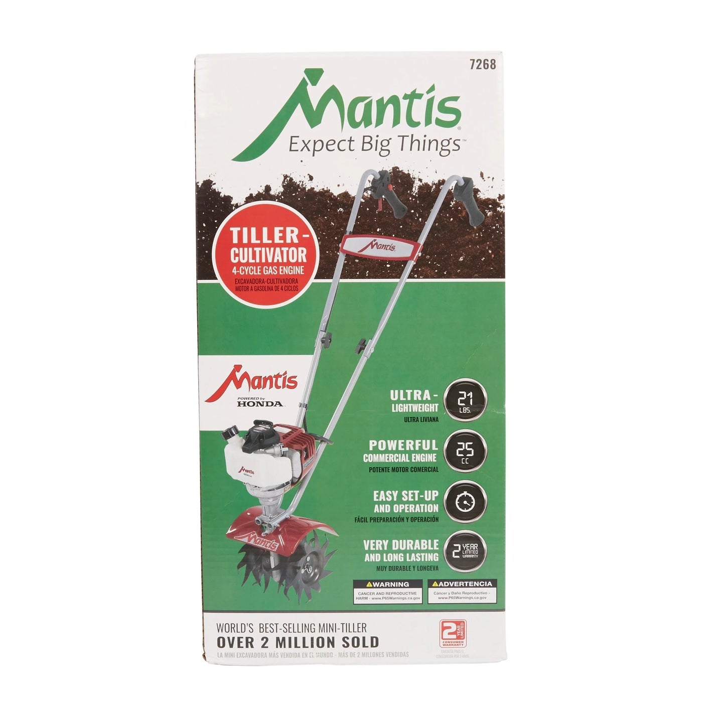MANTIS 7268 Mini-Tiller/Cultivator 25-cc 9-in Front-Tine Forward-rotating Tiller (CARB)