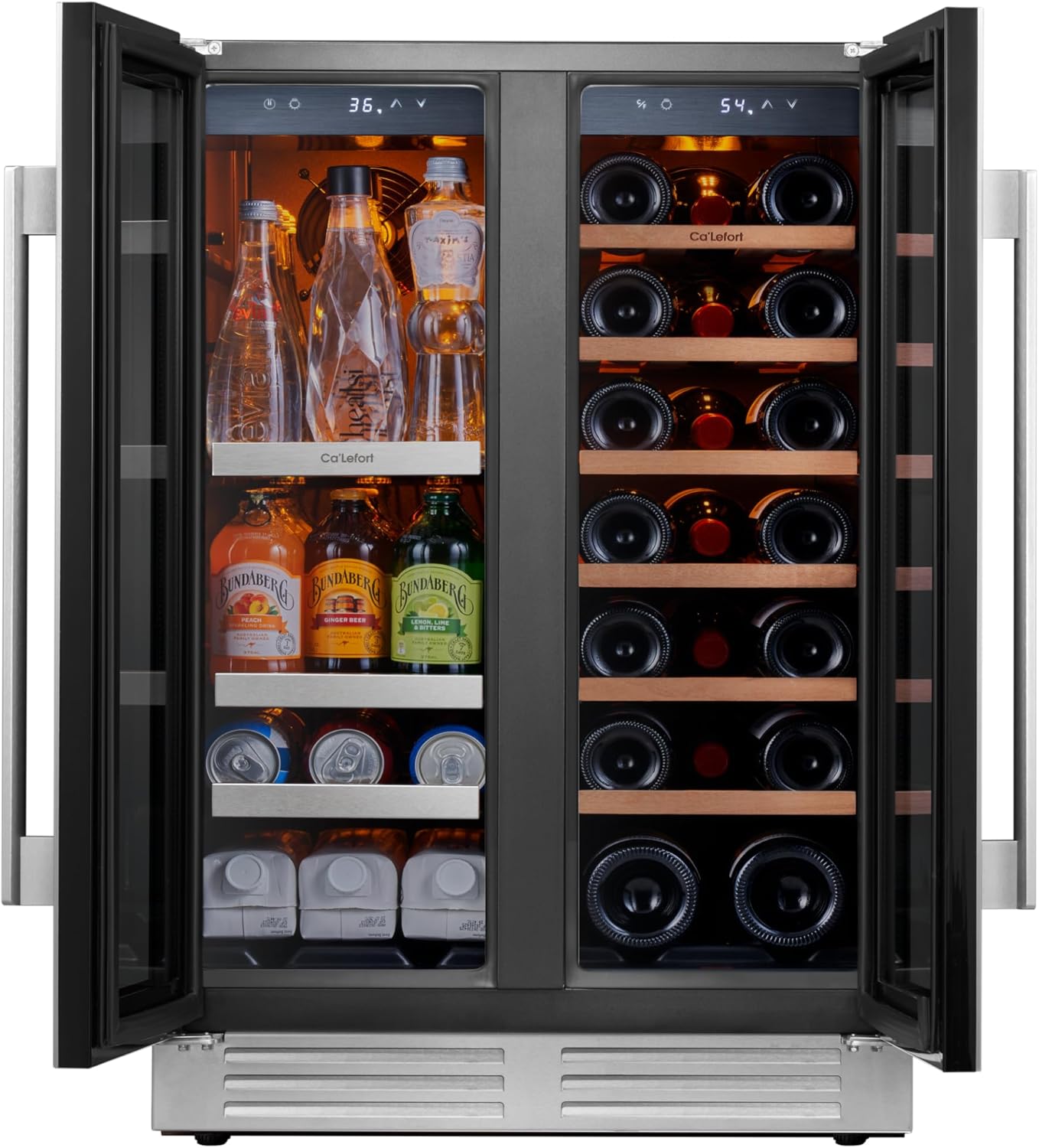 Ca'Lefort 24 Inch Wine and Beverage Refrigerator - 60 Can and 20 Bottle Wine Fridge Dual Zone 36-72°F, 3 LED Beverage Cooler Built in or Freestanding, Perfect for Home/Kitchen(4.10 cu.ft)