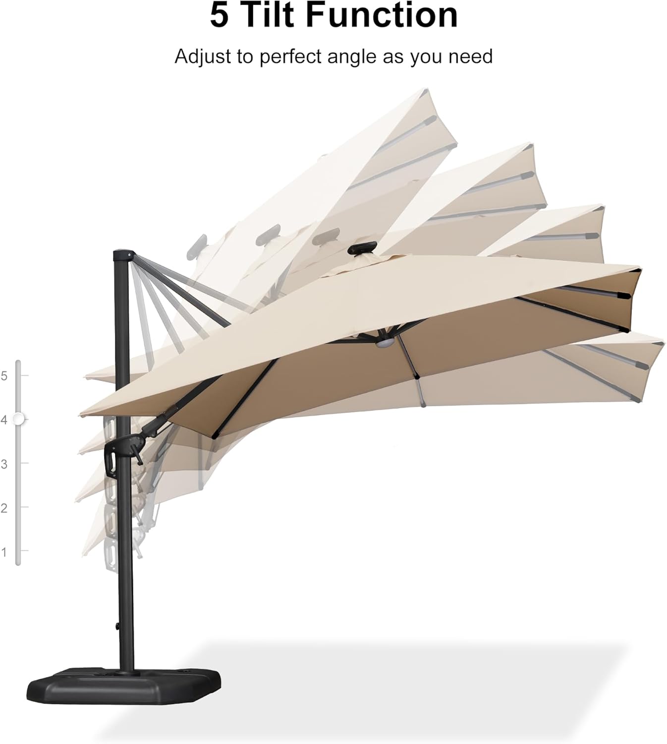 PURPLE LEAF 10 Feet Patio Umbrella with Base Outdoor Cantilever Solar Powered LED Swivel Square Umbrella Aluminum Offset Umbrella with 360-degree Rotation for Garden Deck Pool Patio, Beige